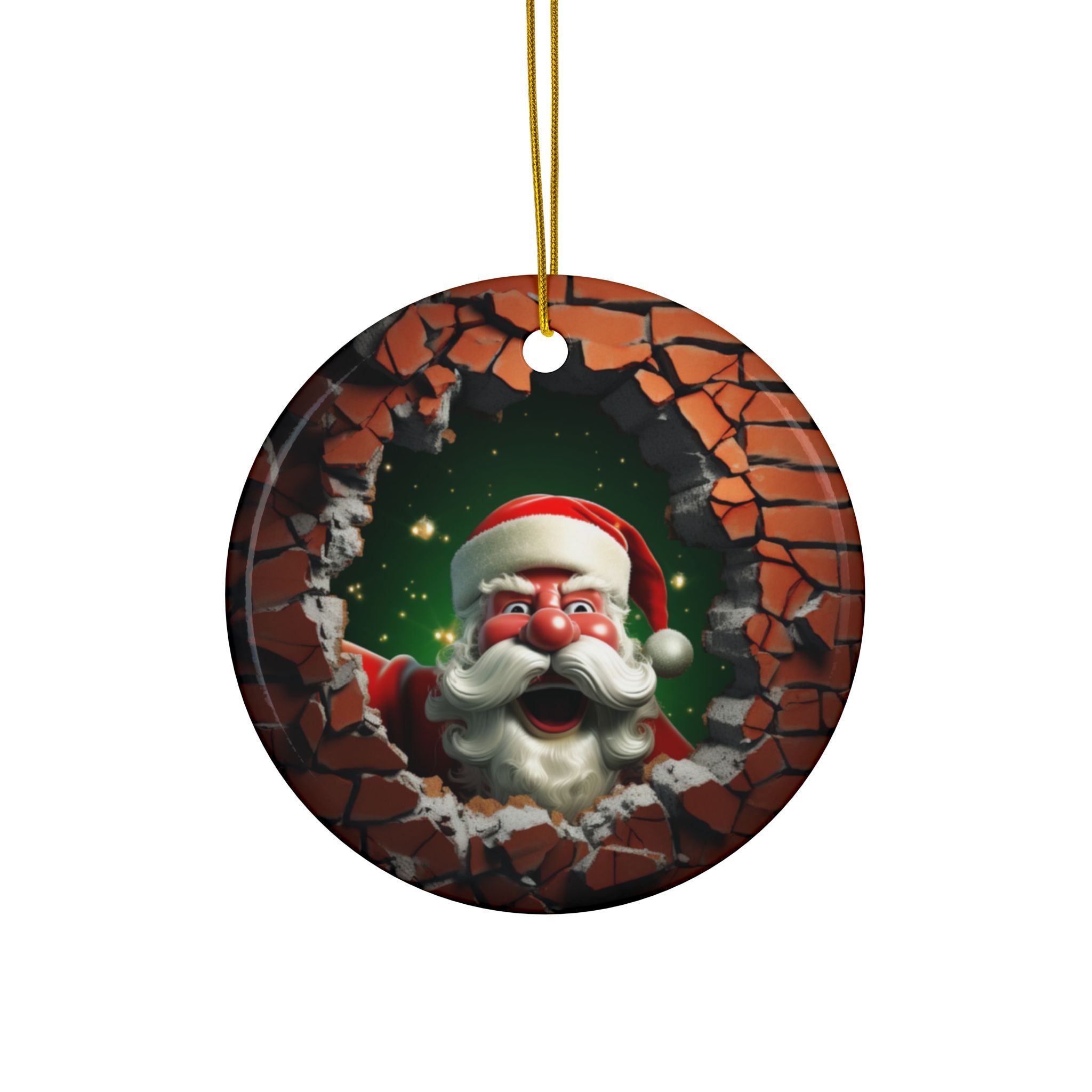 Santa Breaking Through Ceramic Ornaments - 2-Side Print - Holiday Decor, Christmas Gift, Tree Ornaments, Set of 1, 3, 5, 10