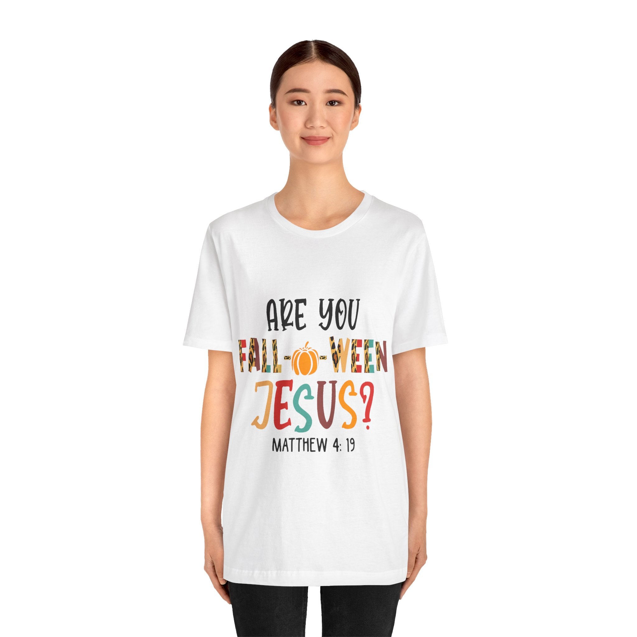 Fall-Themed Jesus Tee | Unisex Jersey Short Sleeve T-Shirt, Halloween Church Wear, Faith-Based Gift, Cozy Casual Top