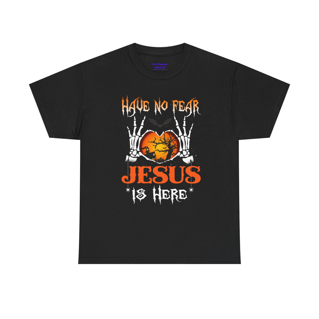 Halloween Faith Tee, Unisex T-Shirt with Skeletons, Jesus is Here, Spooky Season Apparel, Christian Shirt, Autumn Outfit