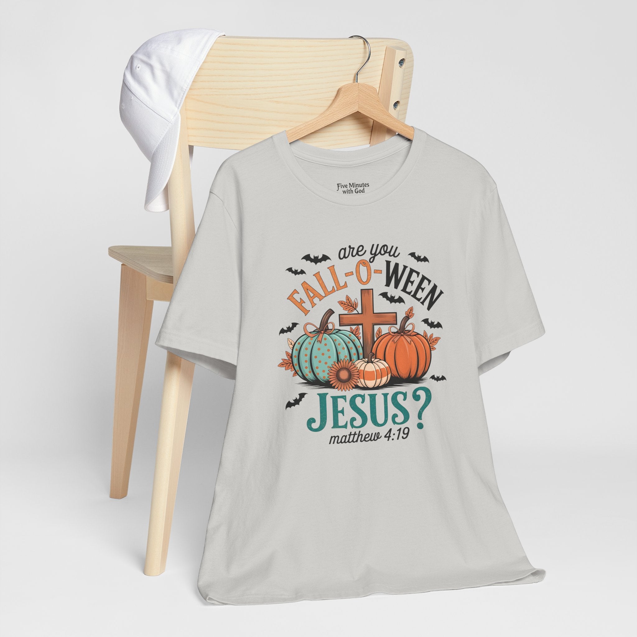 Fall-Themed Jesus T-Shirt, Unisex Short Sleeve Tee, Christian Apparel, Autumn Wear, Pumpkin Design, Halloween Celebration