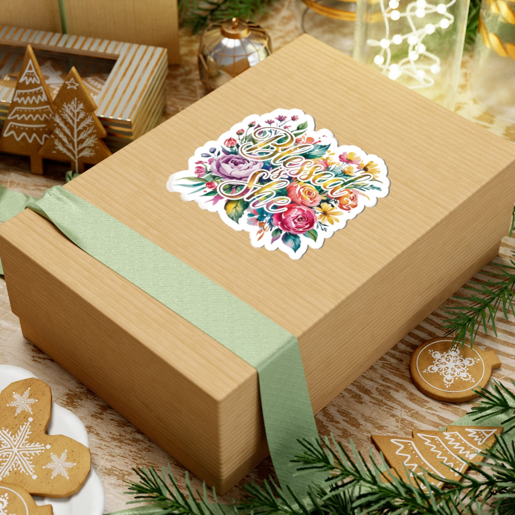 Blessed is She Floral Stickers, Inspirational Kiss-Cut Stickers for Laptops, Journals, Gifts for Her, Christian Decor