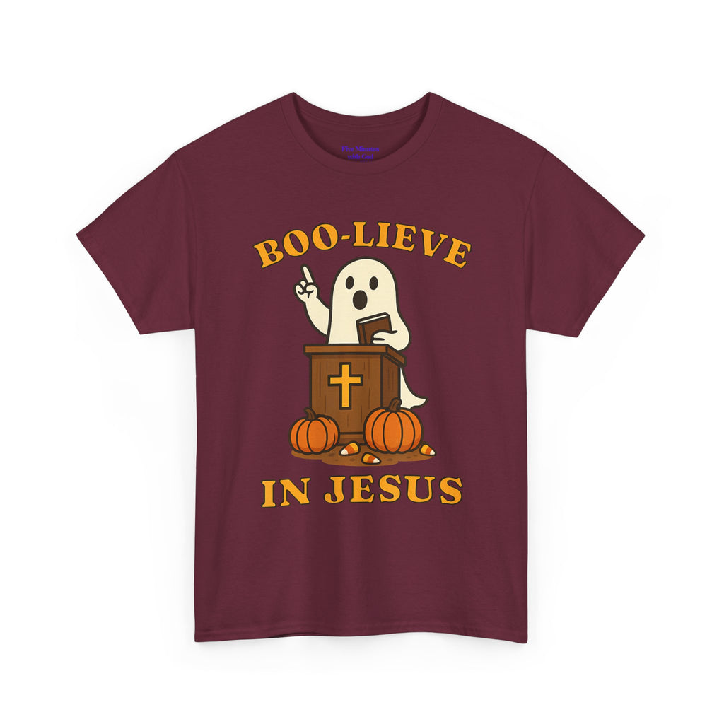 Boo-Lieve in Jesus Tee, Halloween Shirt, Unisex Cotton Tee, Fall Fashion, Religious T-Shirt, Spooky Season Apparel