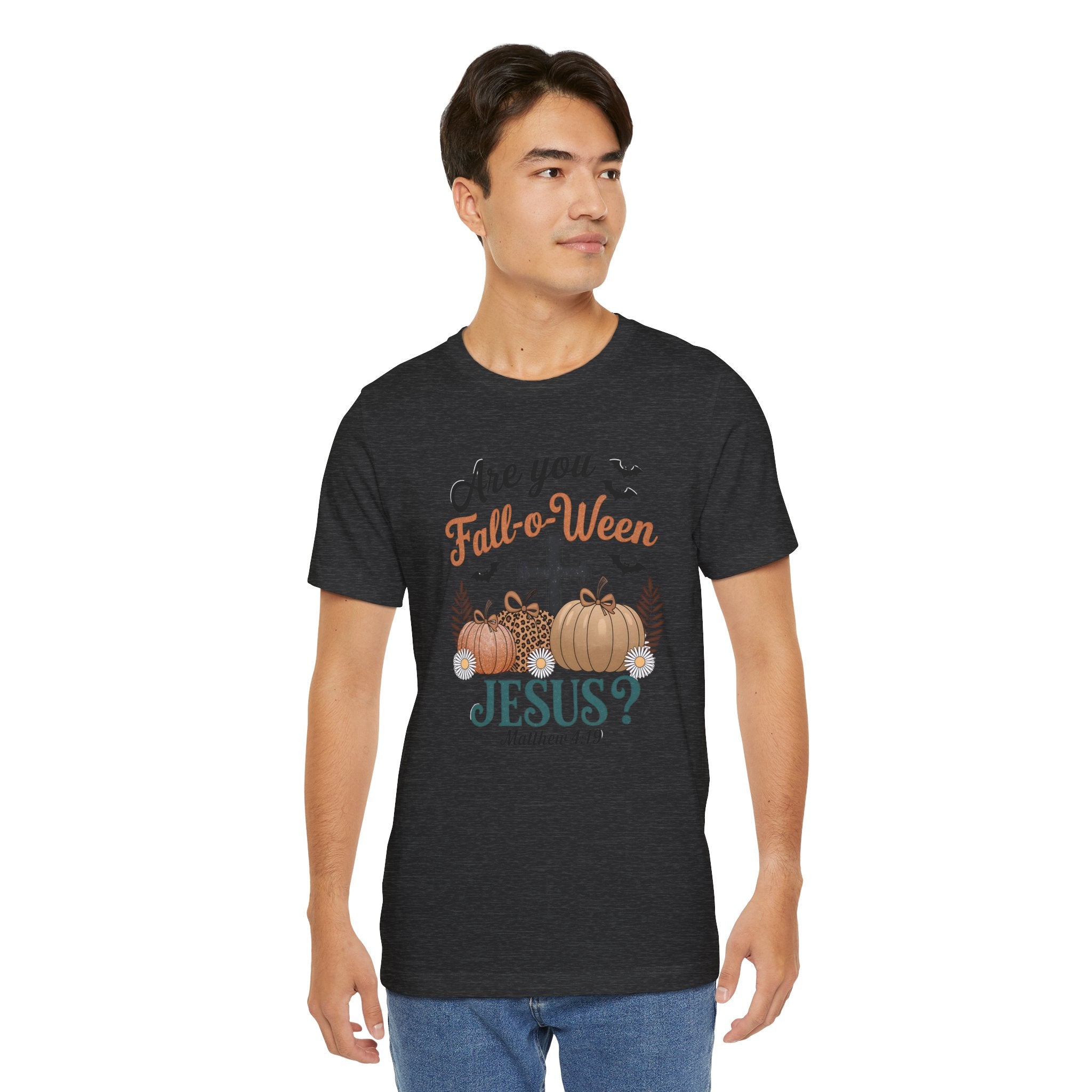 Fall-themed Christian Tee, Are You Fall-o-Ween Jesus?, Unisex Halloween Shirt, Autumn Faith T-Shirt, Pumpkin Design Top