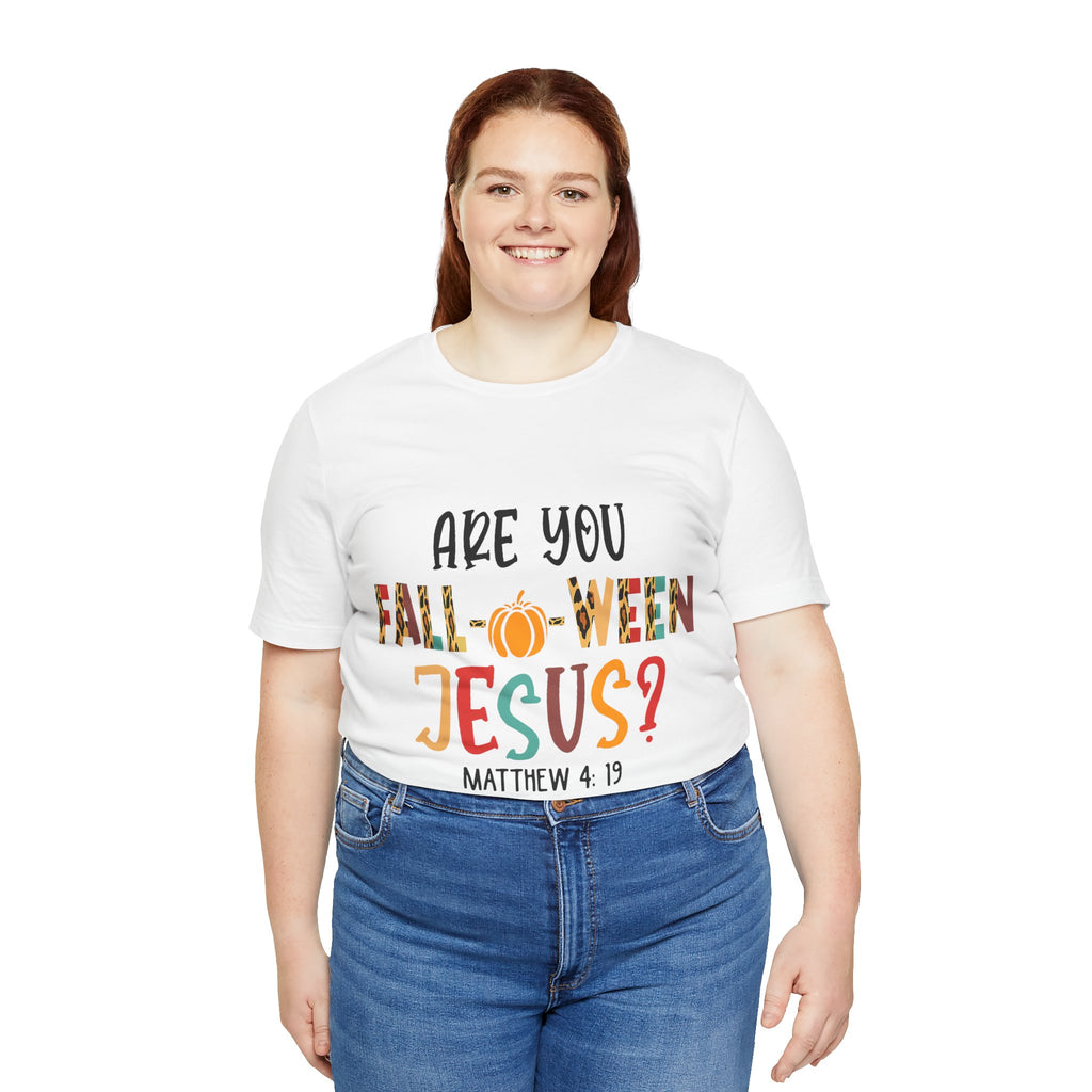 Fall-Themed Jesus Tee | Unisex Jersey Short Sleeve T-Shirt, Halloween Church Wear, Faith-Based Gift, Cozy Casual Top