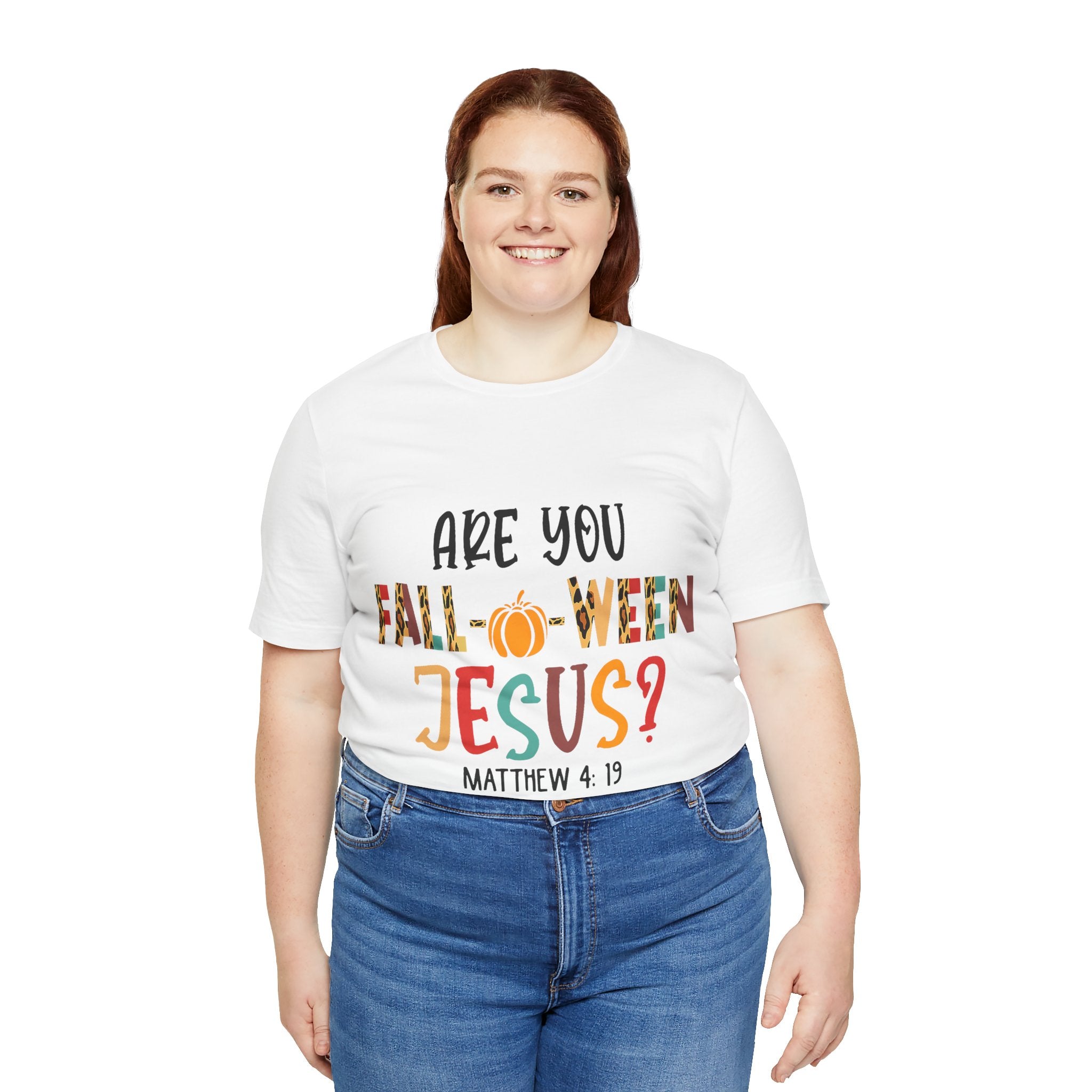 Fall-Themed Jesus Tee | Unisex Jersey Short Sleeve T-Shirt, Halloween Church Wear, Faith-Based Gift, Cozy Casual Top