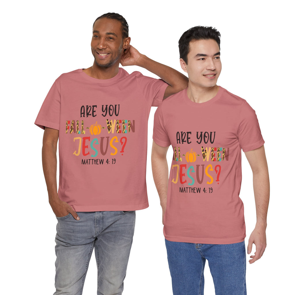 Fall-Themed Jesus Tee | Unisex Jersey Short Sleeve T-Shirt, Halloween Church Wear, Faith-Based Gift, Cozy Casual Top