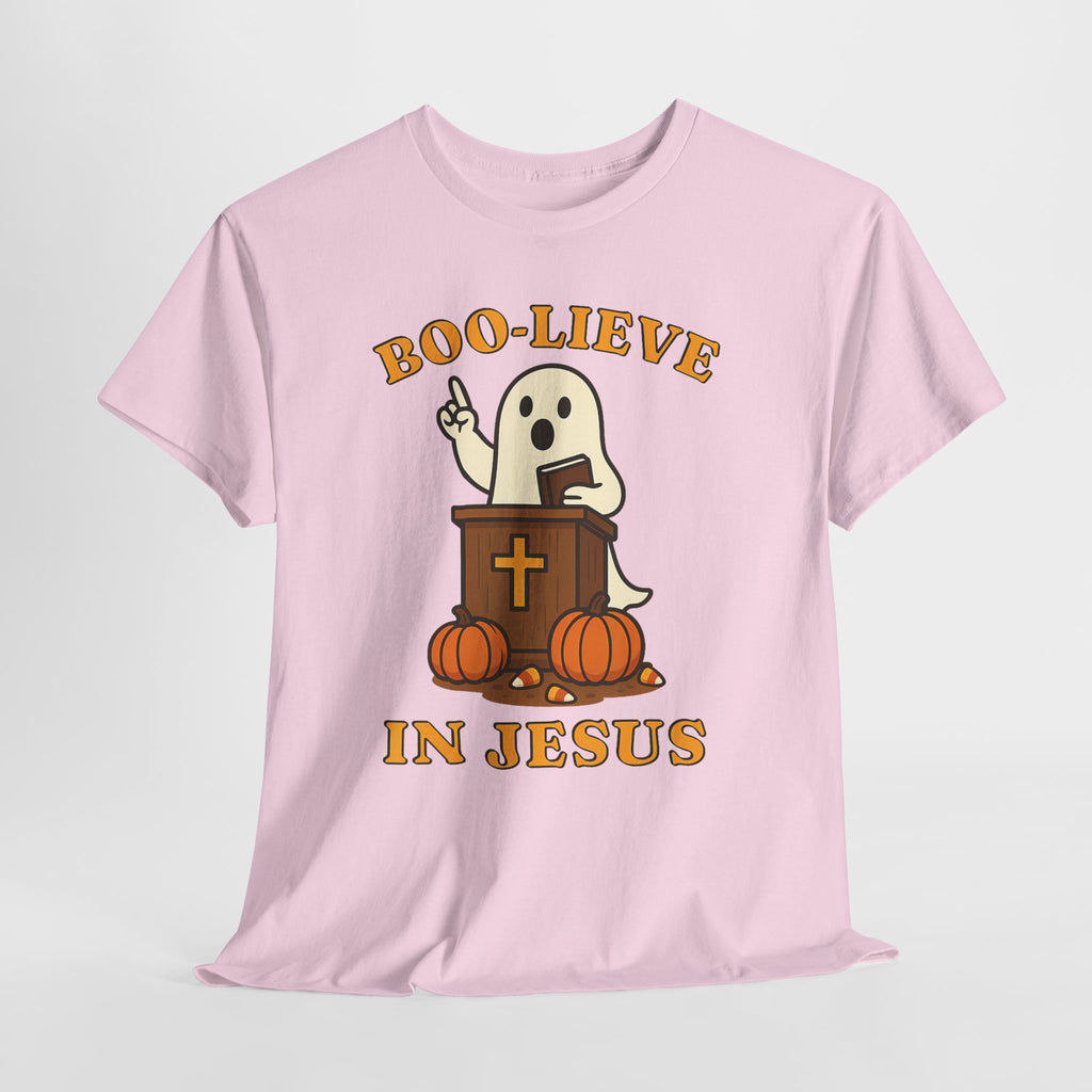 Boo-Lieve in Jesus Tee, Halloween Shirt, Unisex Cotton Tee, Fall Fashion, Religious T-Shirt, Spooky Season Apparel