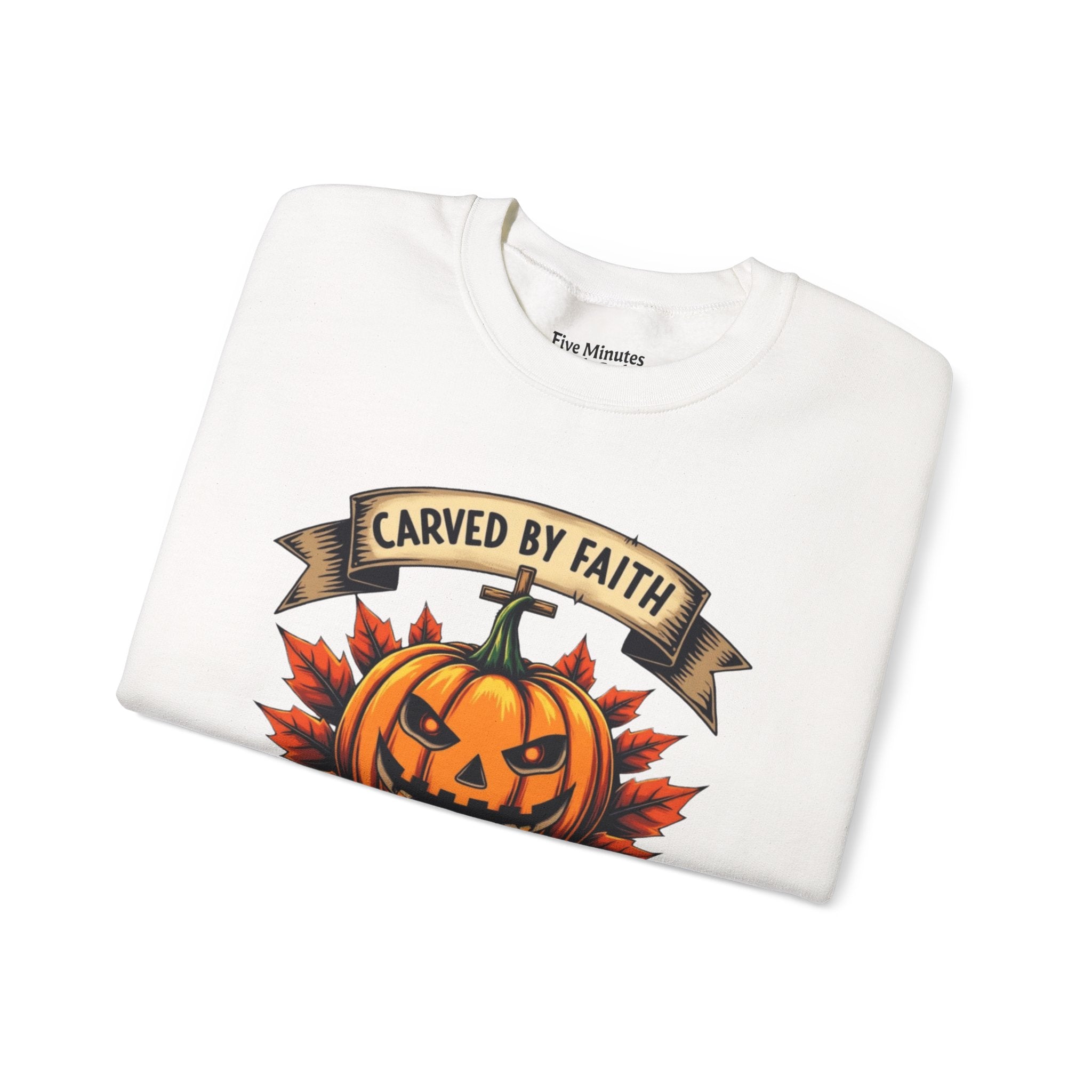 Autumn Pumpkin Sweatshirt - Carved by Faith Lit by Grace, Cozy Fall Fashion, Halloween Gift, Unisex Crewneck, Seasonal Hoodie, Halloween