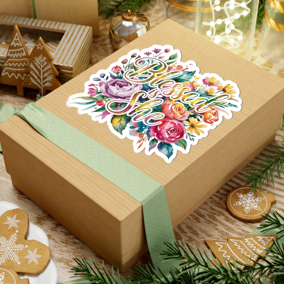 Blessed is She Floral Stickers, Inspirational Kiss-Cut Stickers for Laptops, Journals, Gifts for Her, Christian Decor