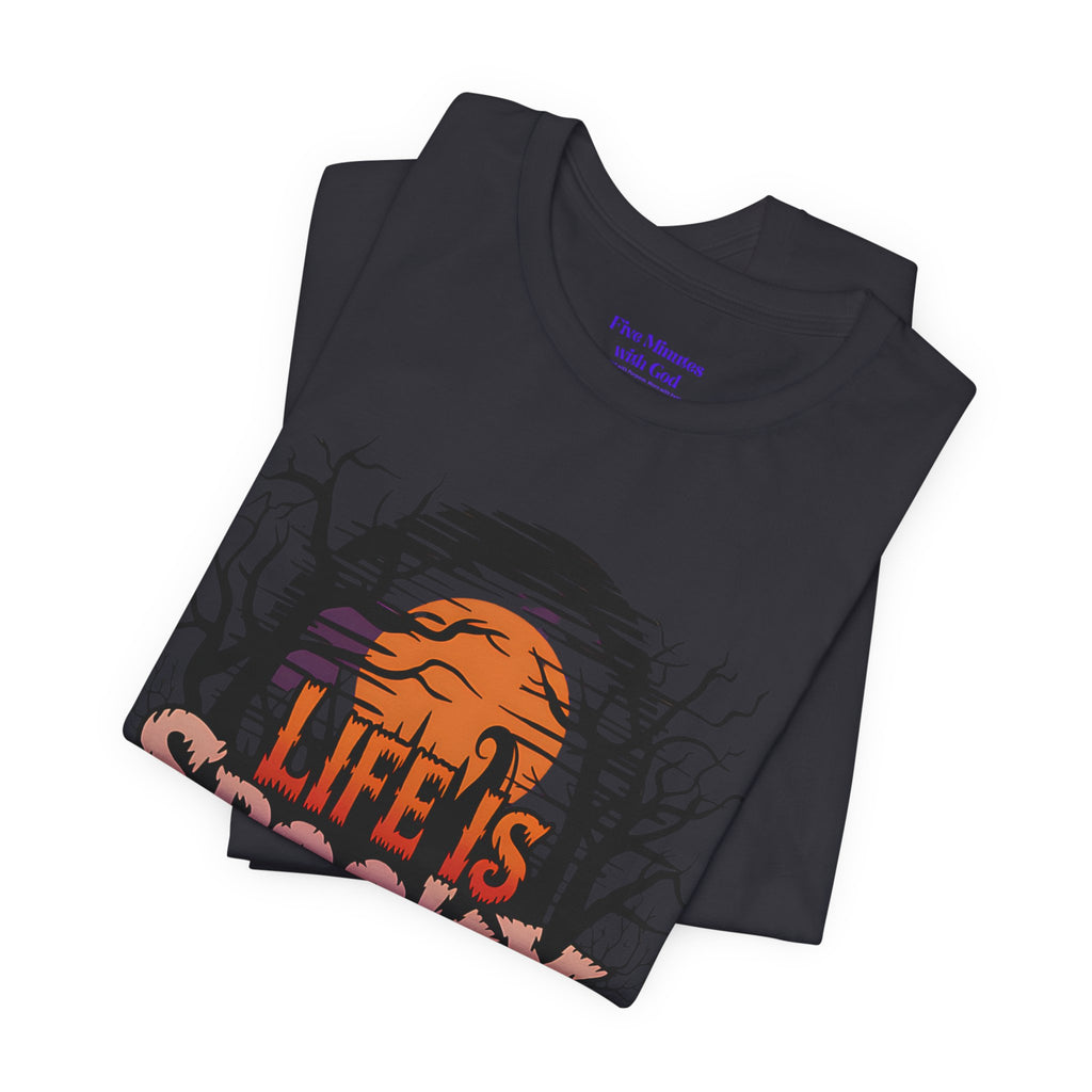 Spooky Jesus Tee - Short Sleeve Unisex Jersey Shirt, Halloween Apparel, Faith-Based Gift, Casual Wear, Everyday Comfort