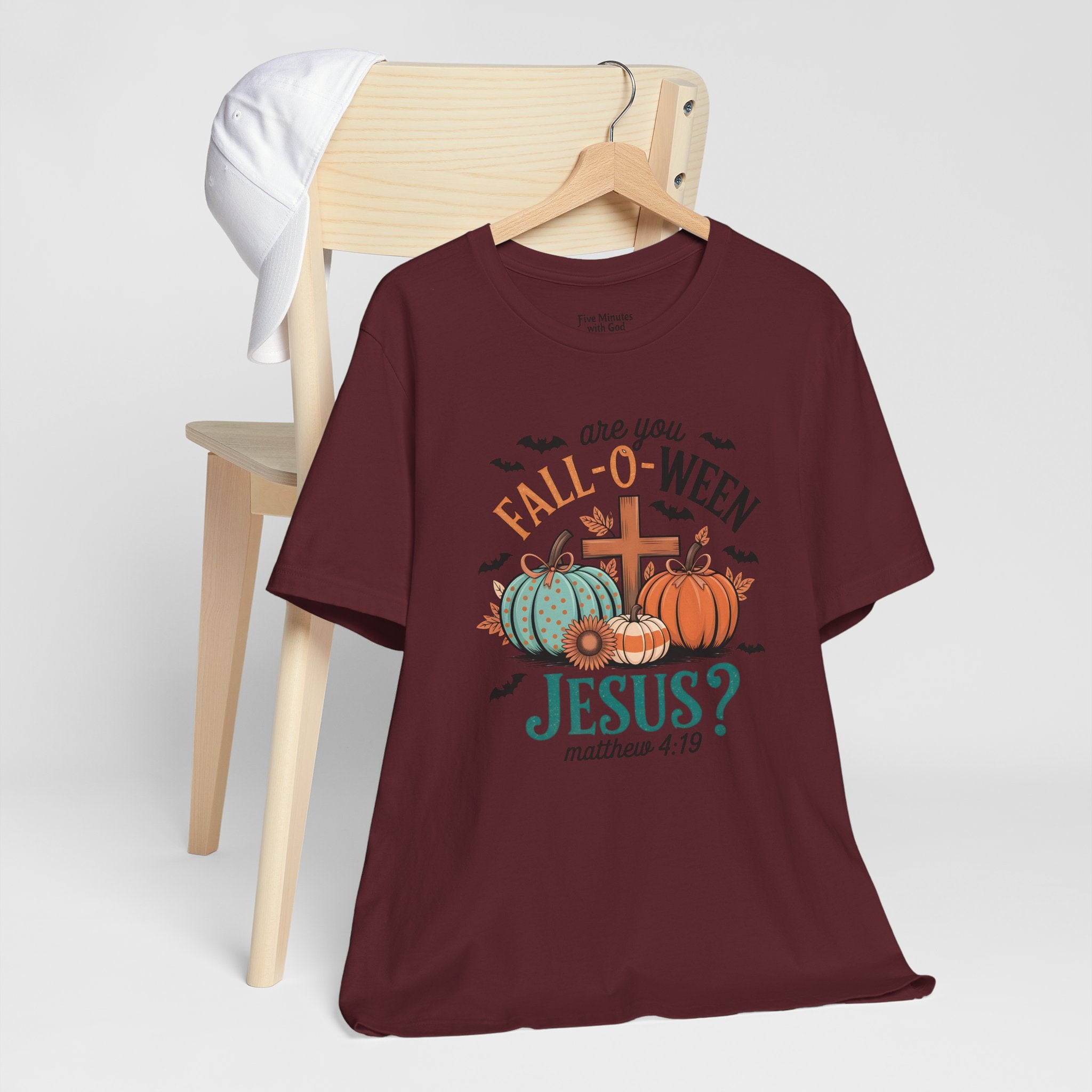 Fall-Themed Jesus T-Shirt, Unisex Short Sleeve Tee, Christian Apparel, Autumn Wear, Pumpkin Design, Halloween Celebration