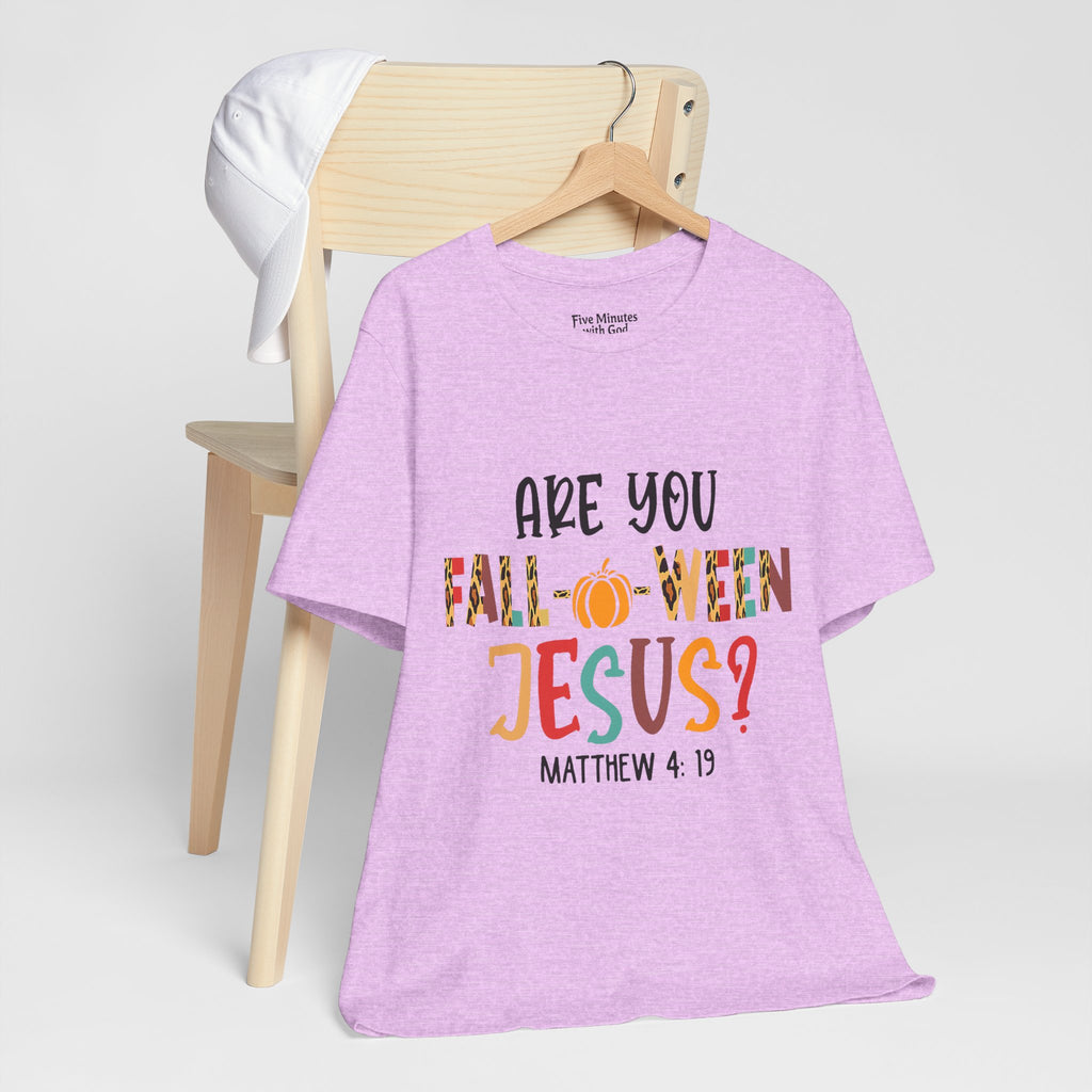 Fall-Themed Jesus Tee | Unisex Jersey Short Sleeve T-Shirt, Halloween Church Wear, Faith-Based Gift, Cozy Casual Top