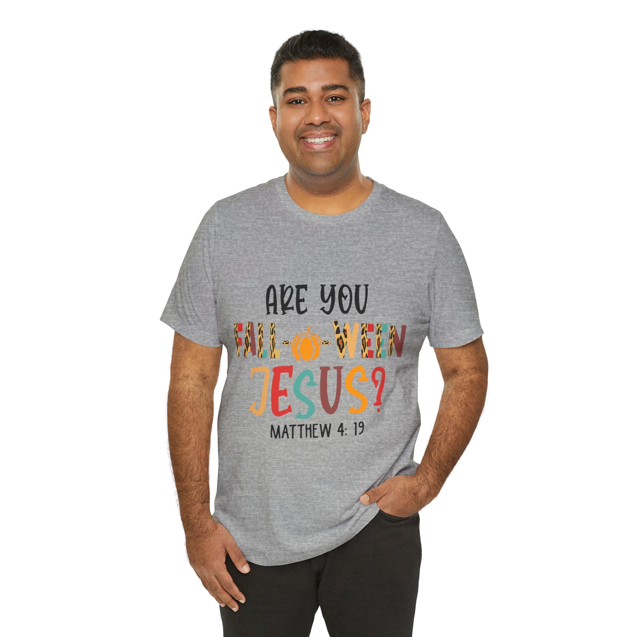 Fall-Themed Jesus Tee | Unisex Jersey Short Sleeve T-Shirt, Halloween Church Wear, Faith-Based Gift, Cozy Casual Top
