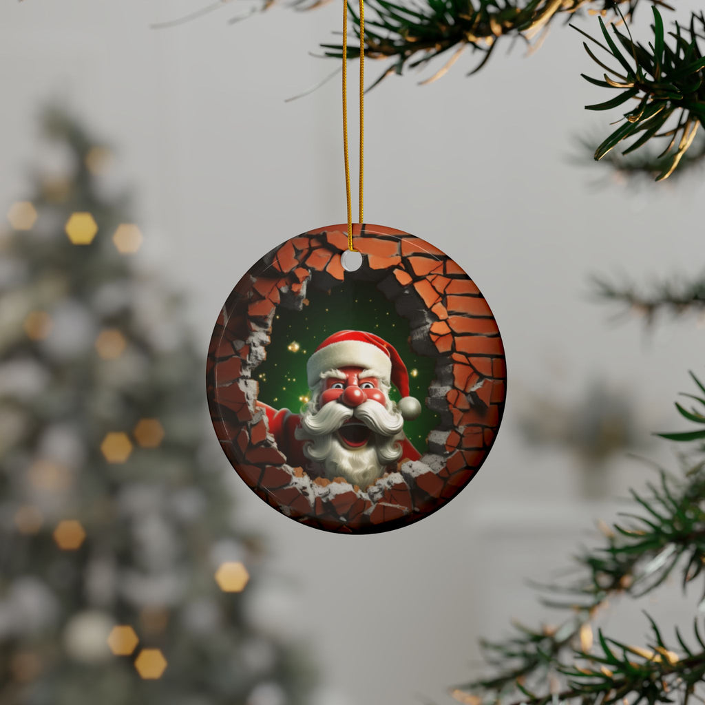 Santa Breaking Through Ceramic Ornaments - 2-Side Print - Holiday Decor, Christmas Gift, Tree Ornaments, Set of 1, 3, 5, 10