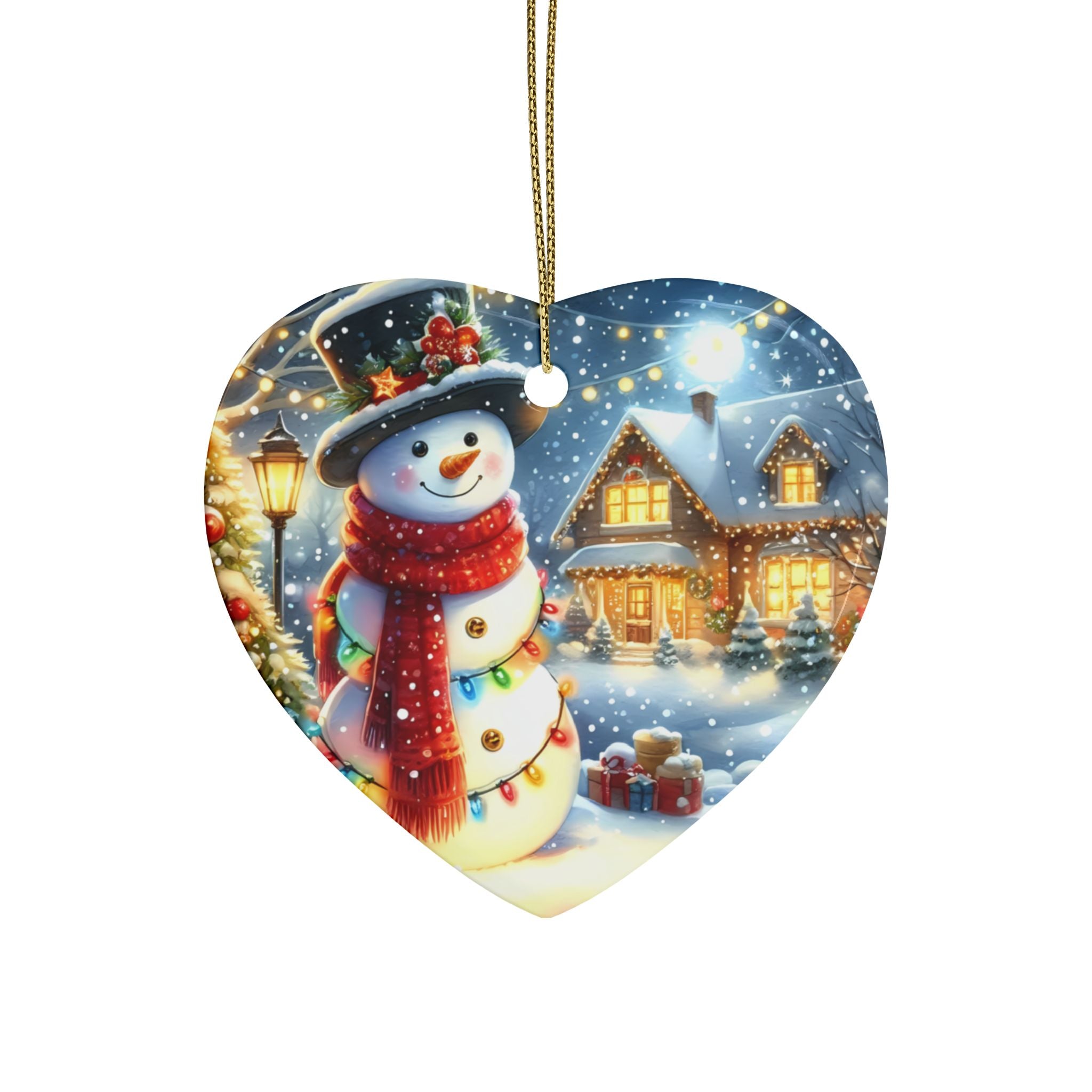 Festive Ceramic Ornaments - Heart-Shaped Snowman Decorations for Christmas, Tree Decor, Holiday Gifts, Home Accents