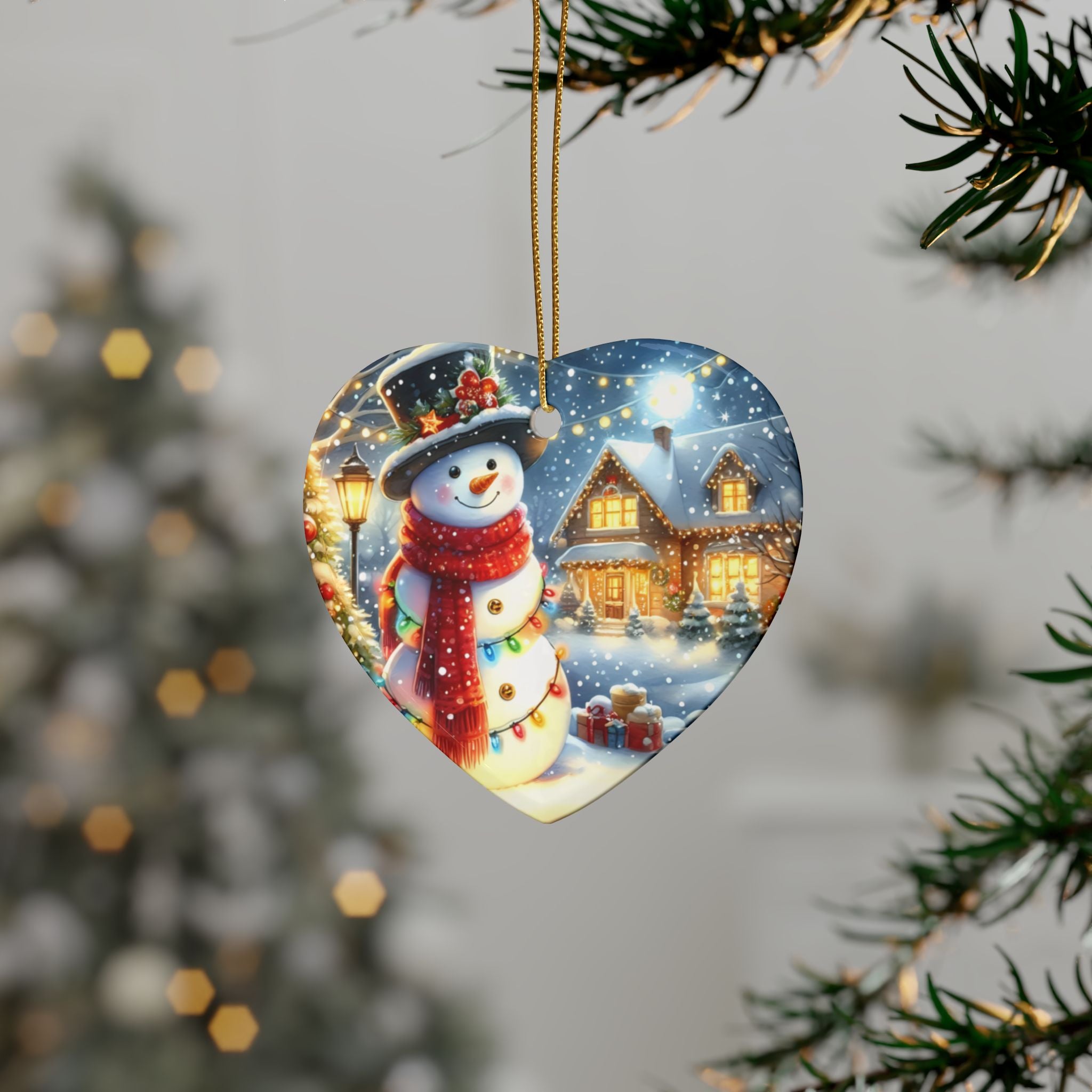 Festive Ceramic Ornaments - Heart-Shaped Snowman Decorations for Christmas, Tree Decor, Holiday Gifts, Home Accents