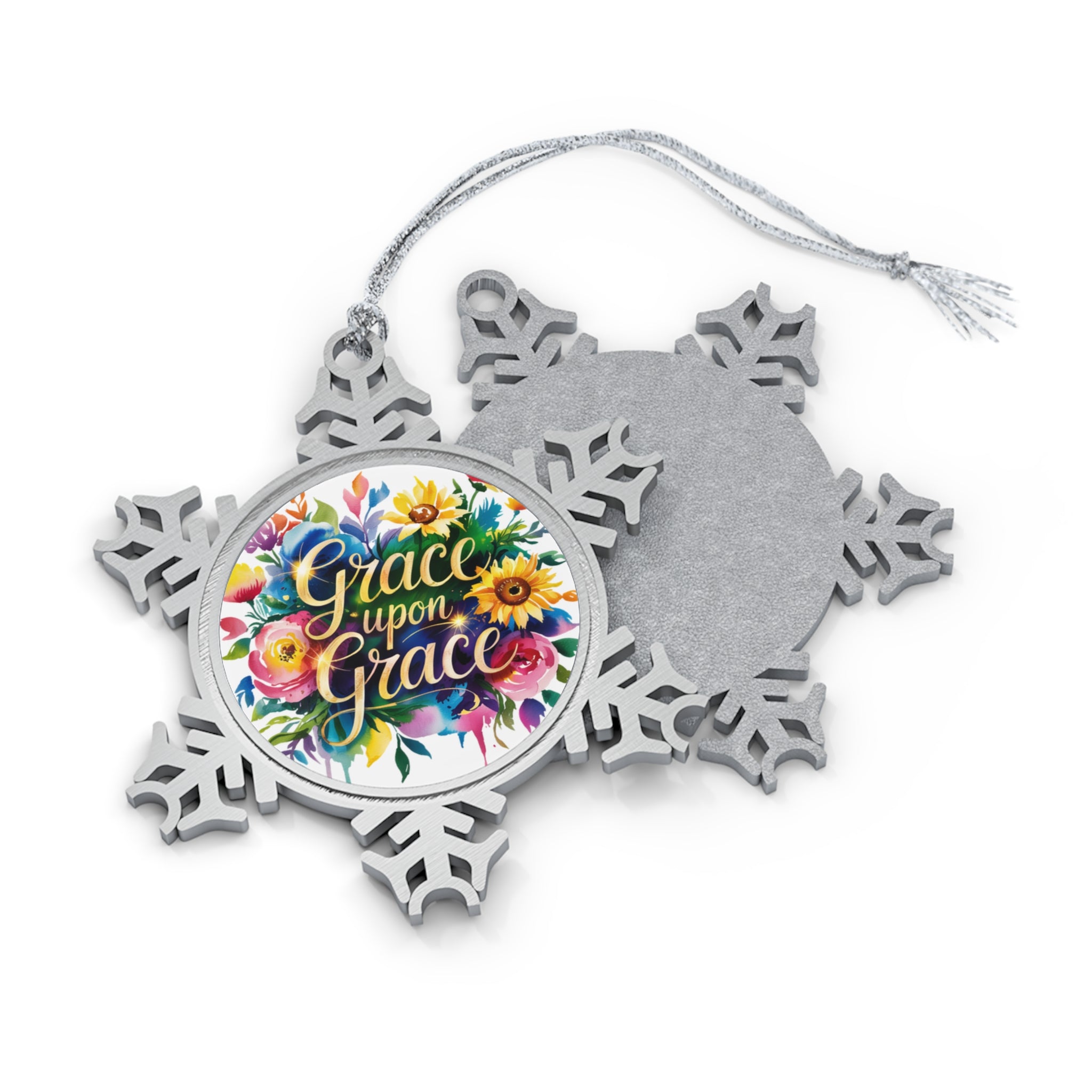 Pewter Snowflake Ornament, Winter Decor, Holiday Gift, Personalized Keepsake, Christmas Decoration, Grace Upon Grace Ornament