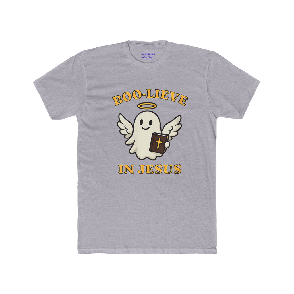 Boo-lieve in Jesus Unisex Crew Tee, Cute Ghost Shirt, Christian T-Shirt, Halloween Faith Apparel, Religious Gift