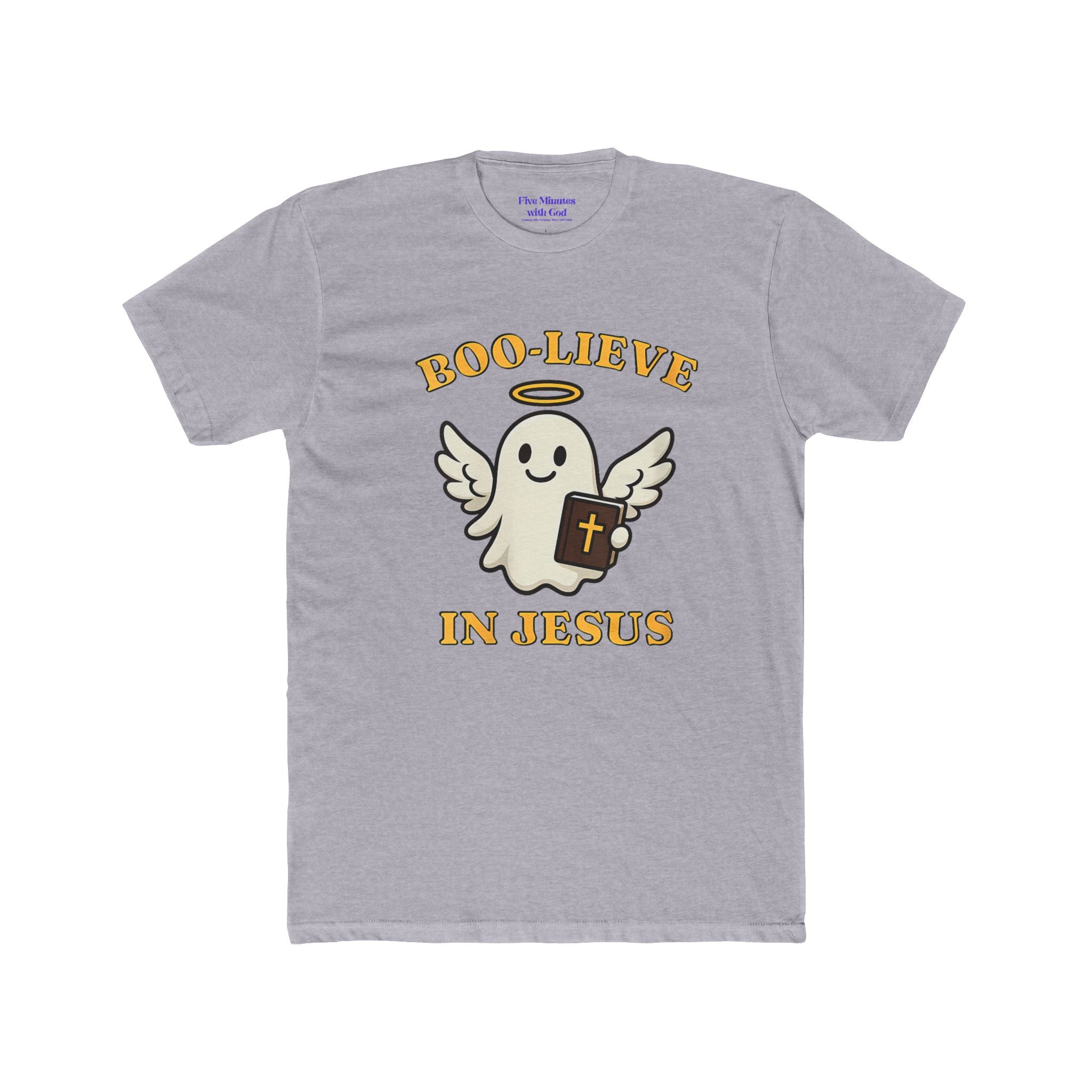 Boo-lieve in Jesus Unisex Crew Tee, Cute Ghost Shirt, Christian T-Shirt, Halloween Faith Apparel, Religious Gift