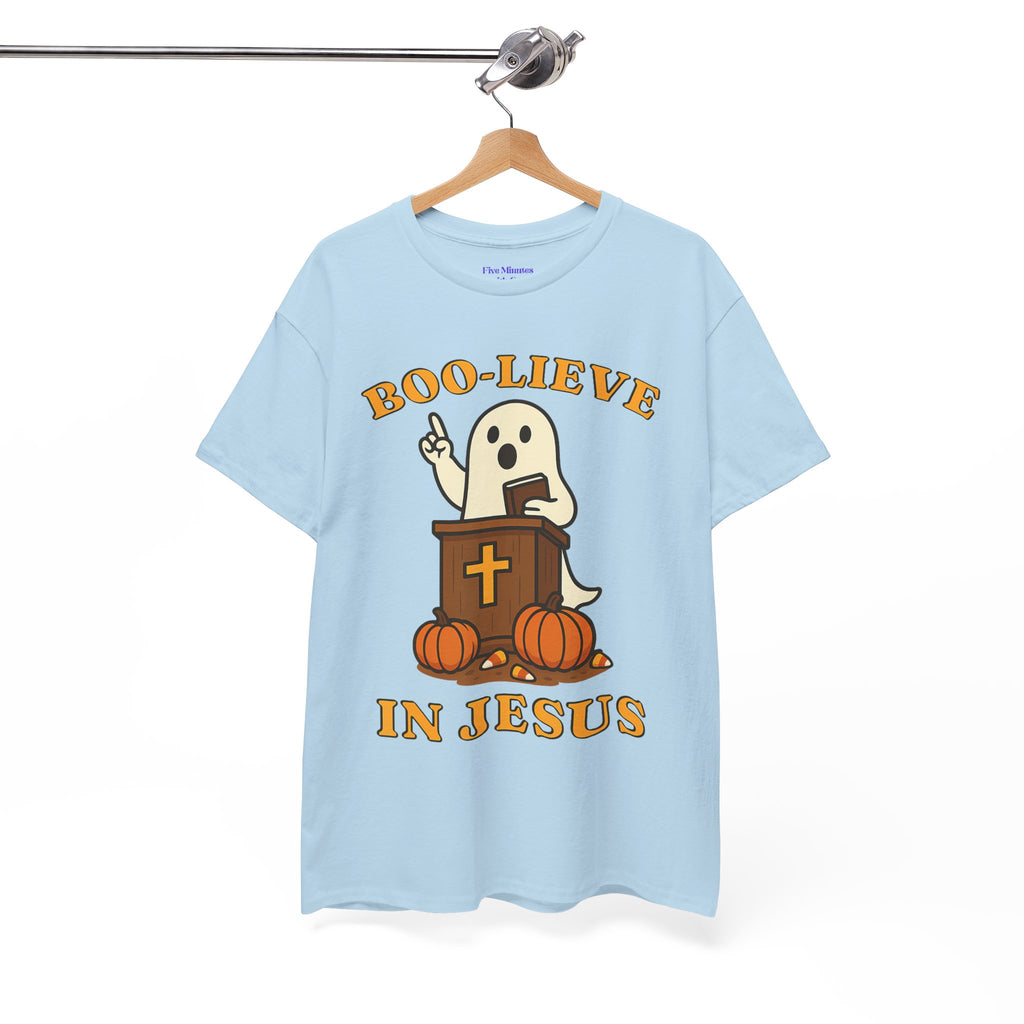 Boo-Lieve in Jesus Tee, Halloween Shirt, Unisex Cotton Tee, Fall Fashion, Religious T-Shirt, Spooky Season Apparel