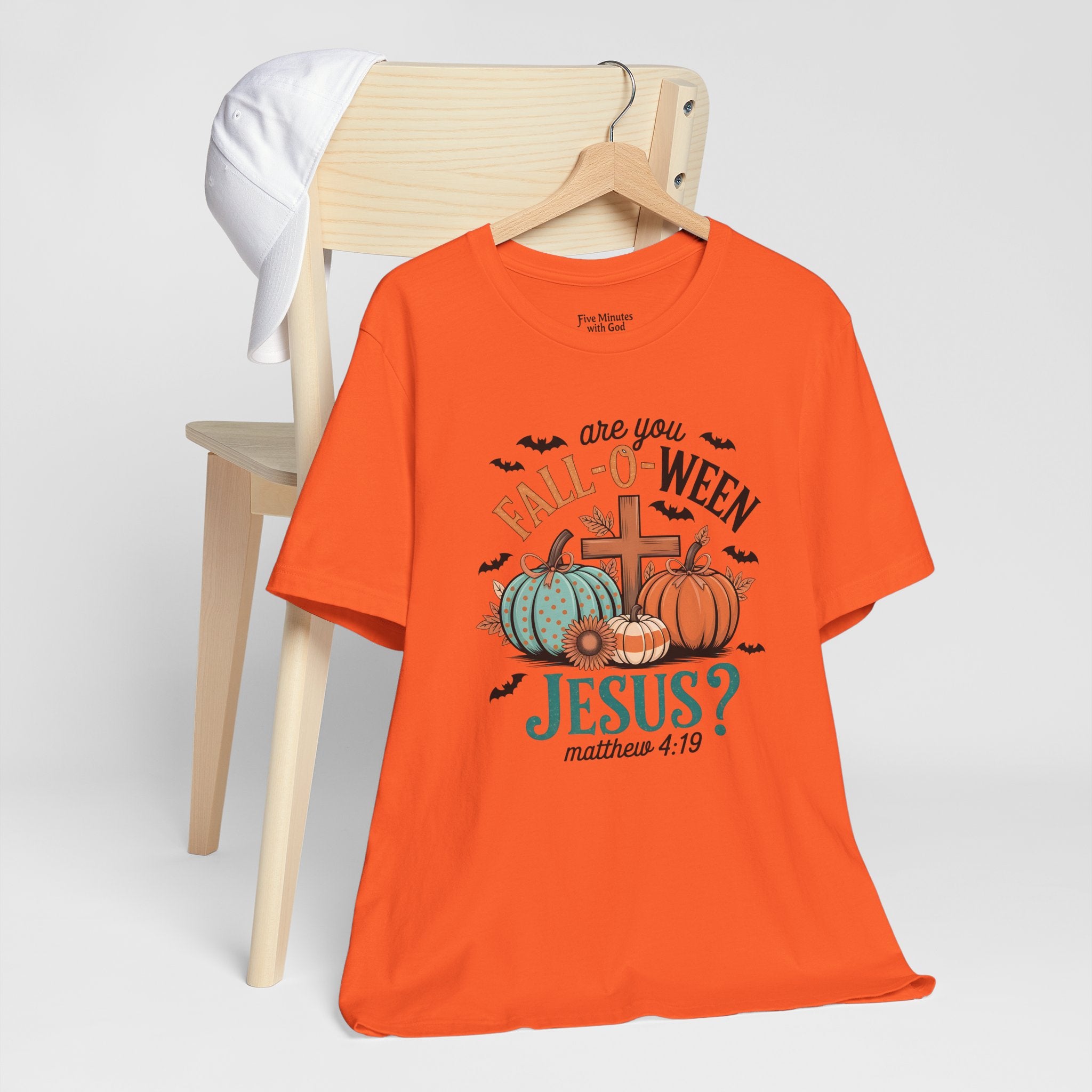 Fall-Themed Jesus T-Shirt, Unisex Short Sleeve Tee, Christian Apparel, Autumn Wear, Pumpkin Design, Halloween Celebration