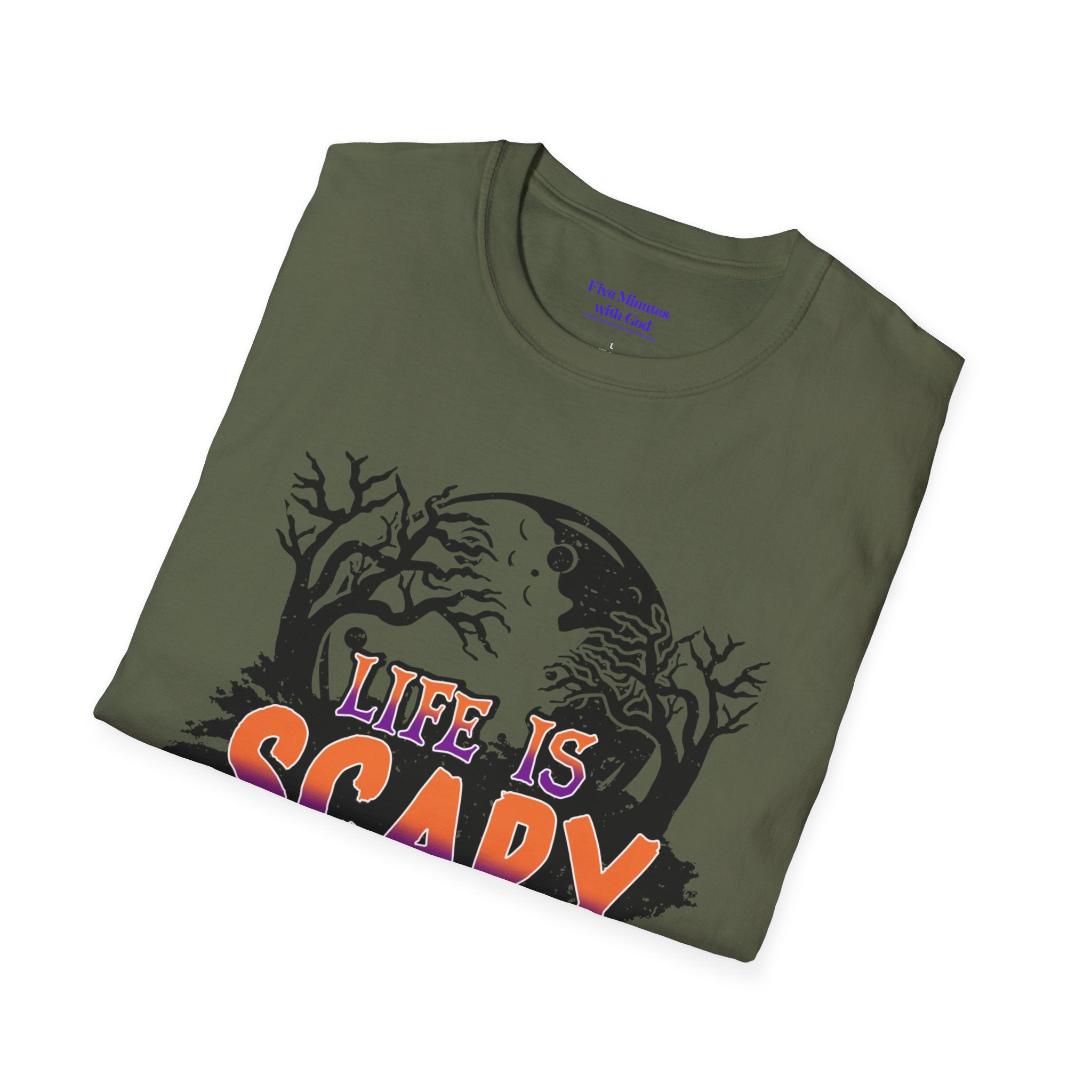 Unisex Softstyle T-Shirt - "Life is Scary Without Jesus" Halloween Tee, Christian Apparel, Faith-Based Gift, Religious T-Shirt