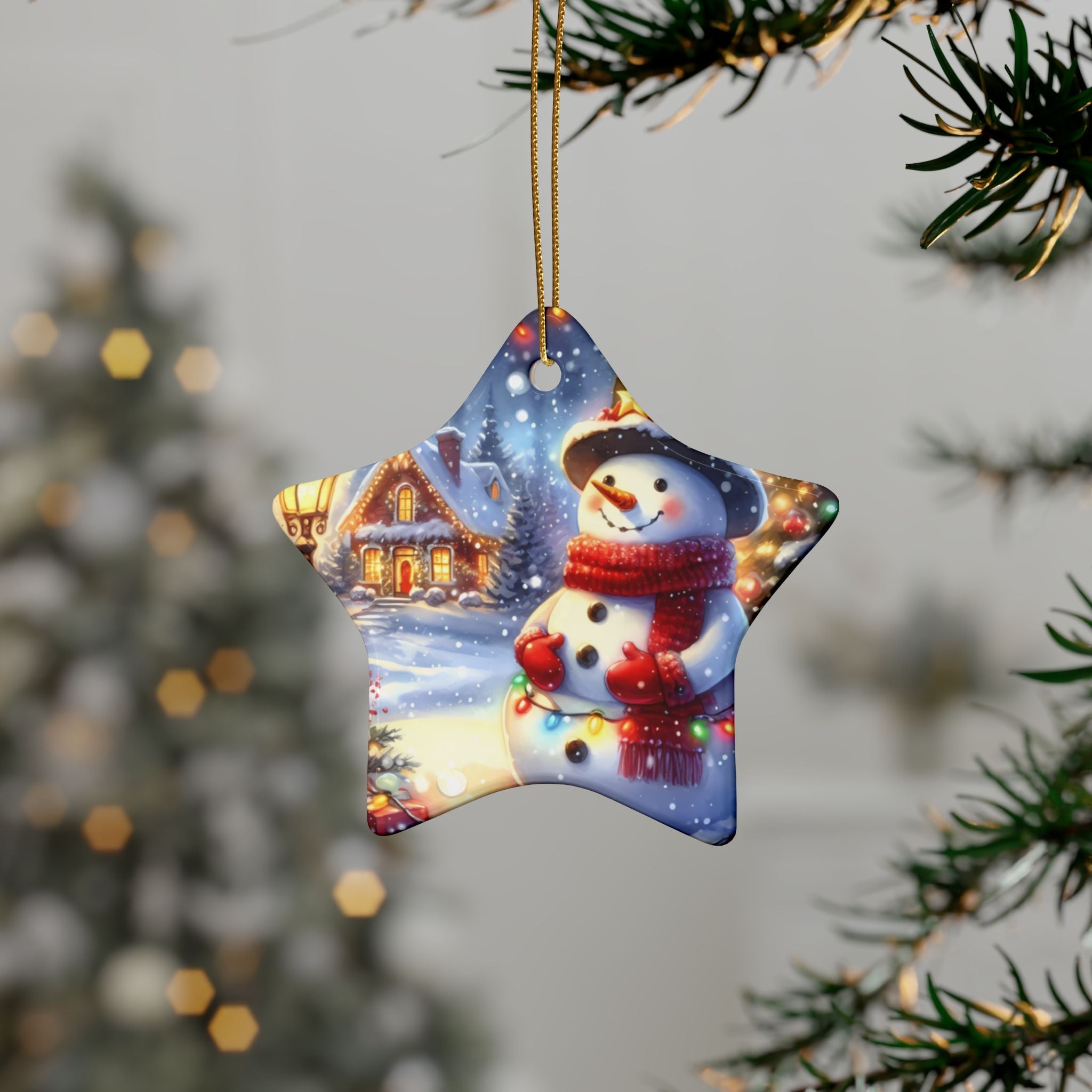 Snowman Star Ceramic Ornaments – Holiday Decor, Christmas Tree Decorations, Winter Wonderland, Gift Tags, Keepsake