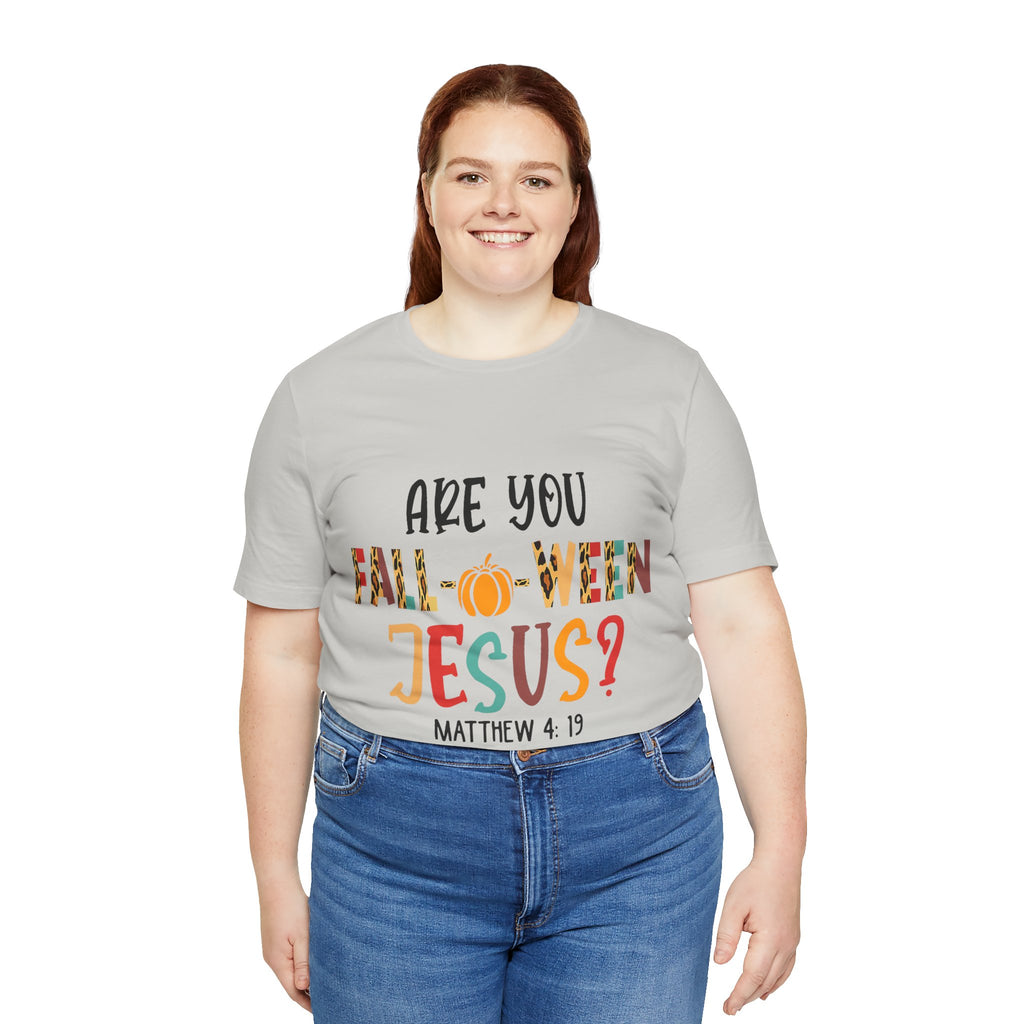 Fall-Themed Jesus Tee | Unisex Jersey Short Sleeve T-Shirt, Halloween Church Wear, Faith-Based Gift, Cozy Casual Top