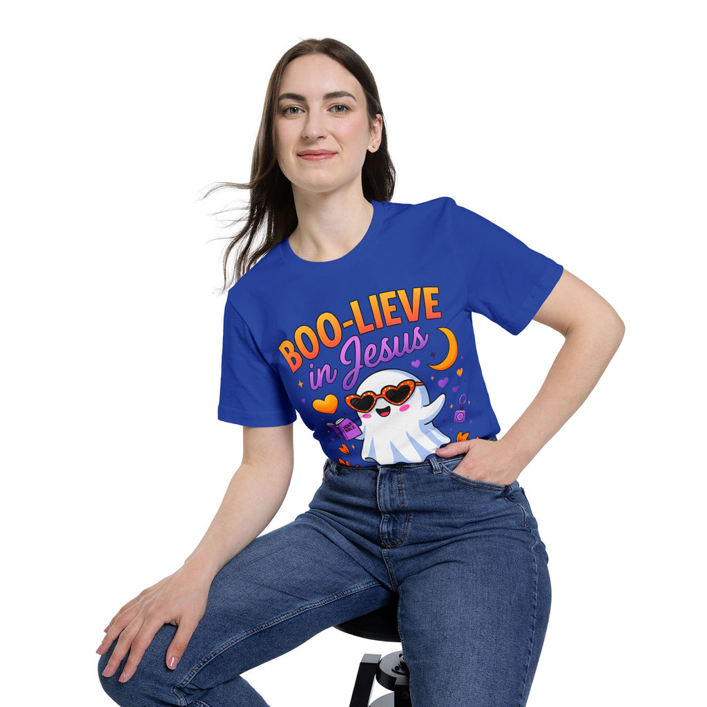 Halloween Christian Ghost T-Shirt, Boo-lieve in Jesus Shirt, Cute Halloween Apparel, Faith-Based Tee, Fall Celebration Top, Spooky [...]
