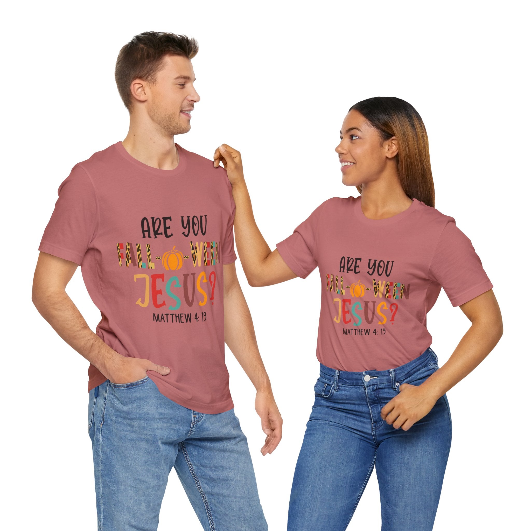 Fall-Themed Jesus Tee | Unisex Jersey Short Sleeve T-Shirt, Halloween Church Wear, Faith-Based Gift, Cozy Casual Top