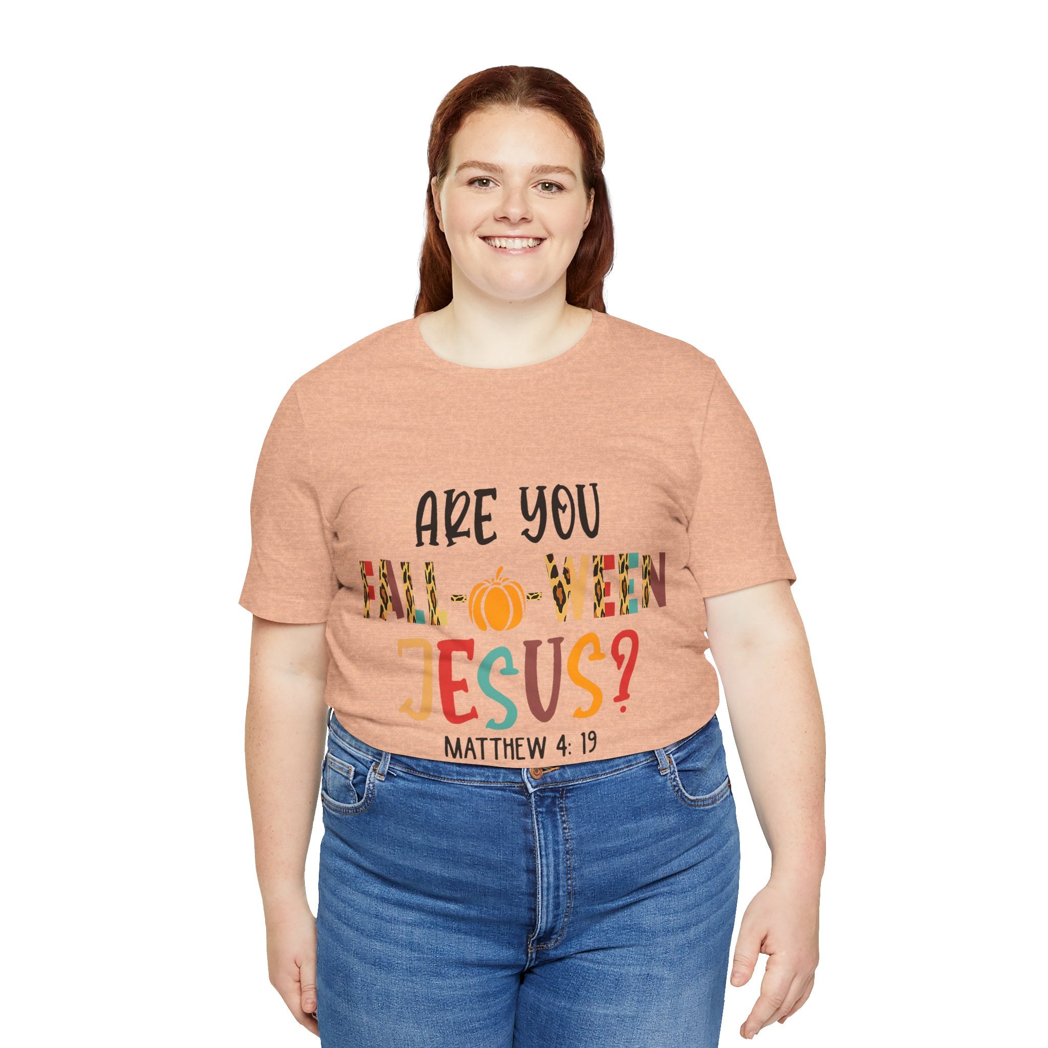Fall-Themed Jesus Tee | Unisex Jersey Short Sleeve T-Shirt, Halloween Church Wear, Faith-Based Gift, Cozy Casual Top
