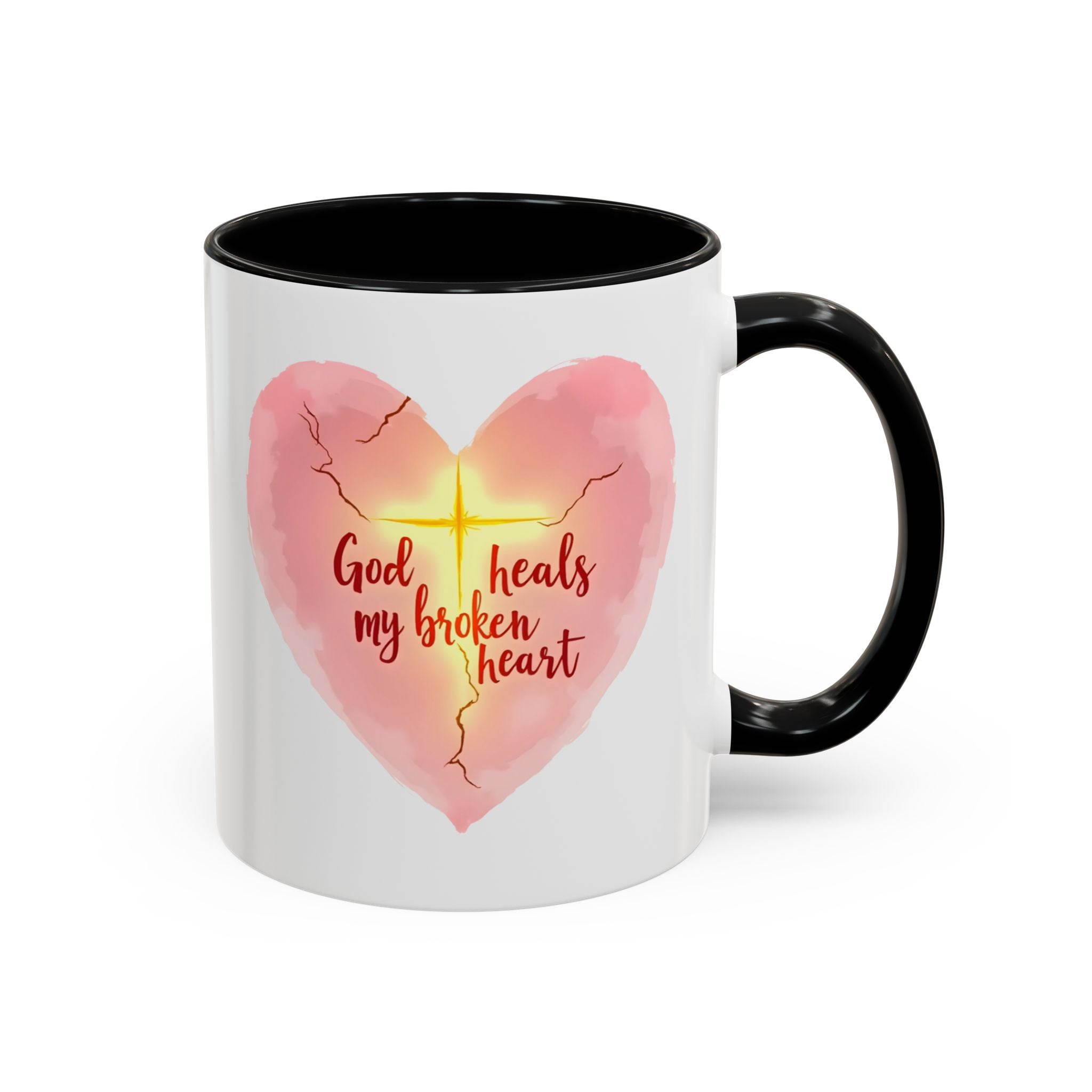 God Heals My Broken Heart Mug, Inspirational Coffee Cup, Heart Design Gift, Christian Faith Mug, Encouragement & Support Beverage