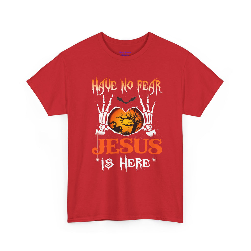 Halloween Faith Tee, Unisex T-Shirt with Skeletons, Jesus is Here, Spooky Season Apparel, Christian Shirt, Autumn Outfit