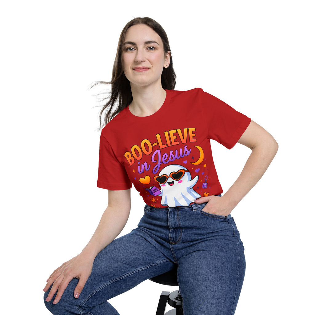 Halloween Christian Ghost T-Shirt, Boo-lieve in Jesus Shirt, Cute Halloween Apparel, Faith-Based Tee, Fall Celebration Top, Spooky [...]