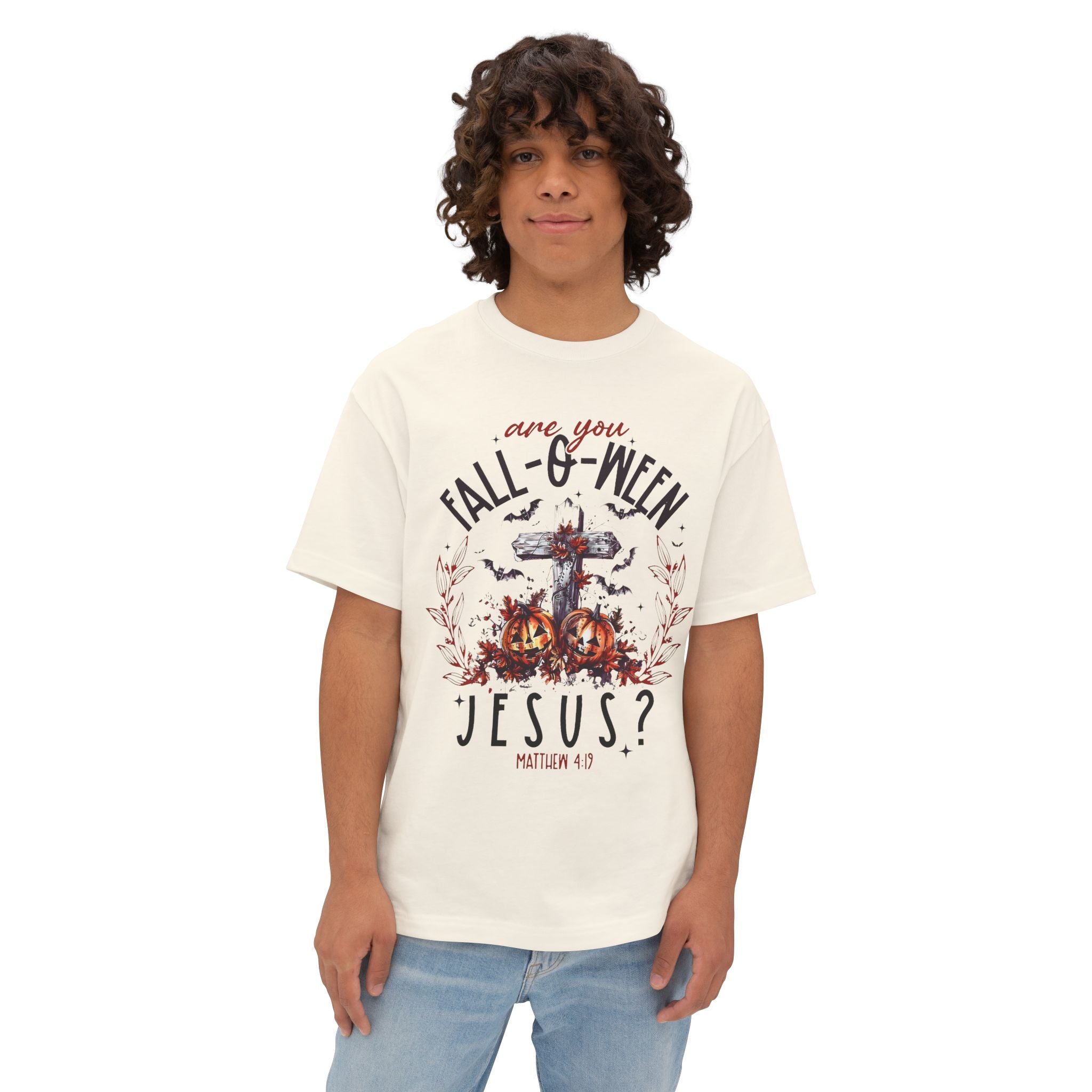 Fall-O-Ween Jesus Boxy Tee, Oversized T-Shirt for Halloween, Unisex, Funny Christian Tee, Casual Fall Wear, Unique Gift Idea