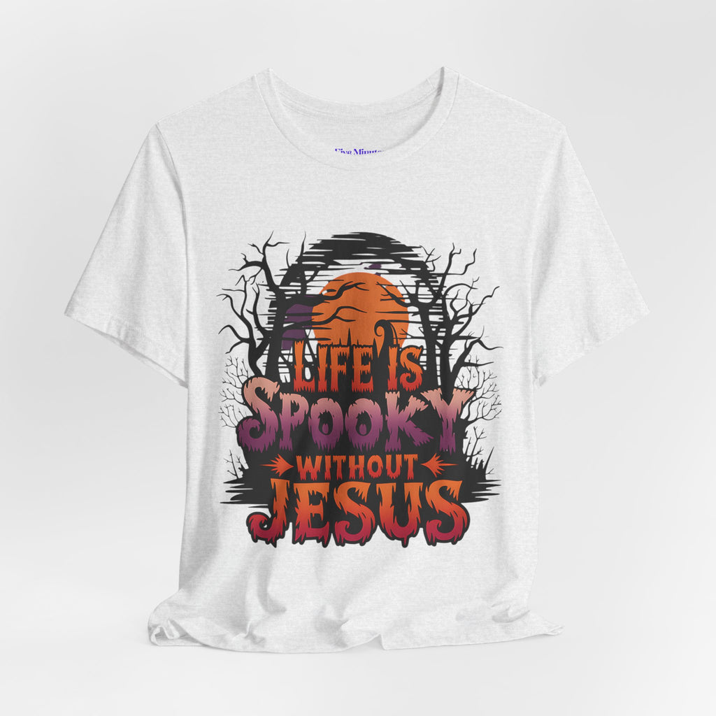 Spooky Jesus Tee - Short Sleeve Unisex Jersey Shirt, Halloween Apparel, Faith-Based Gift, Casual Wear, Everyday Comfort