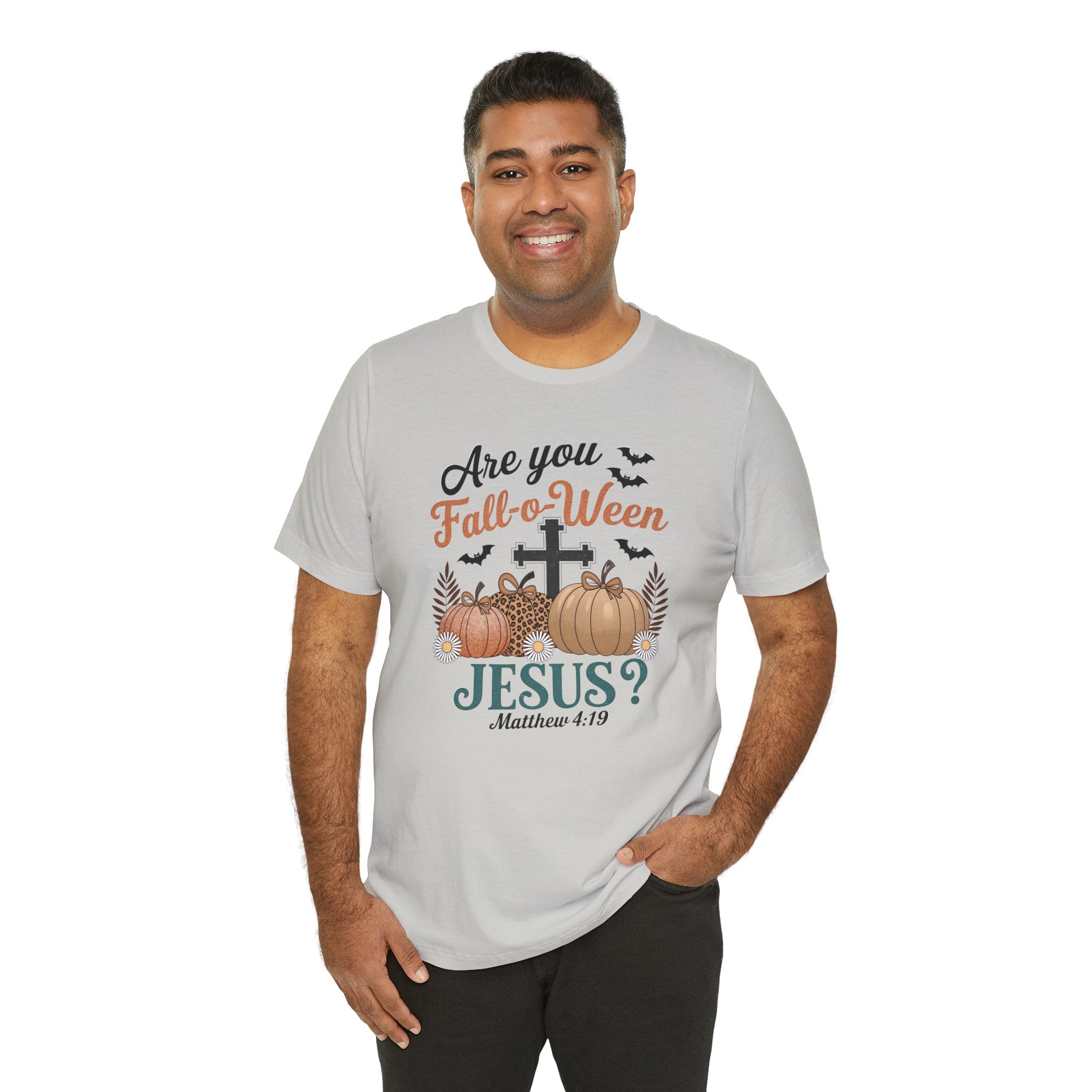 Fall-themed Christian Tee, Are You Fall-o-Ween Jesus?, Unisex Halloween Shirt, Autumn Faith T-Shirt, Pumpkin Design Top