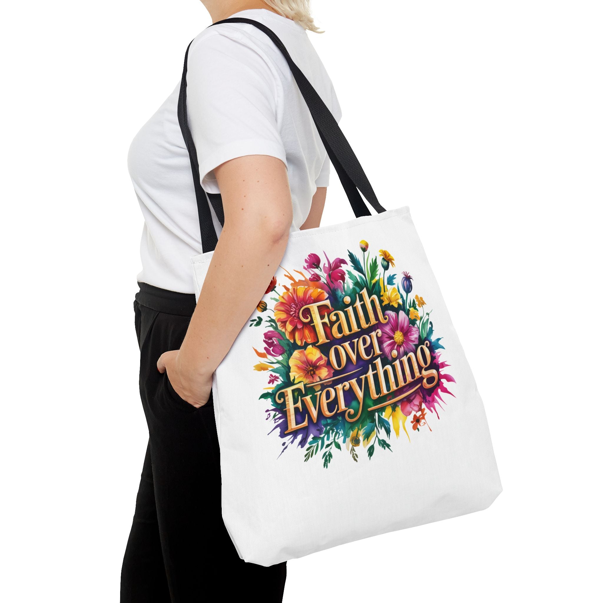 Faith Over Everything Tote Bag - Personalized Floral Design, Gift for Her, Everyday Use, Eco-Friendly Shopping, Inspirational Quote