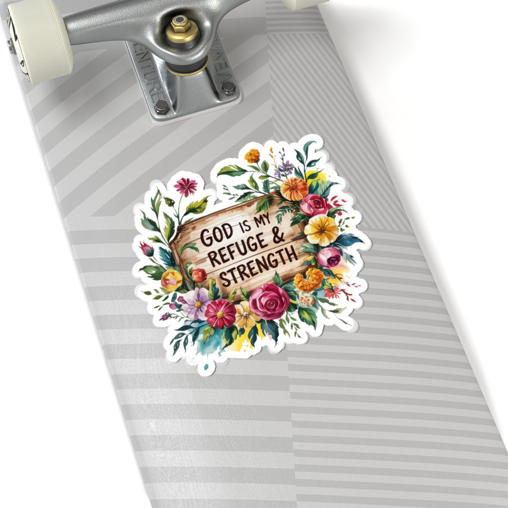 Floral Inspirational Stickers, God is My Refuge & Strength, Laptop Decor, Faith-Based Gifts, Prayerful Decor, Bible Verse Art