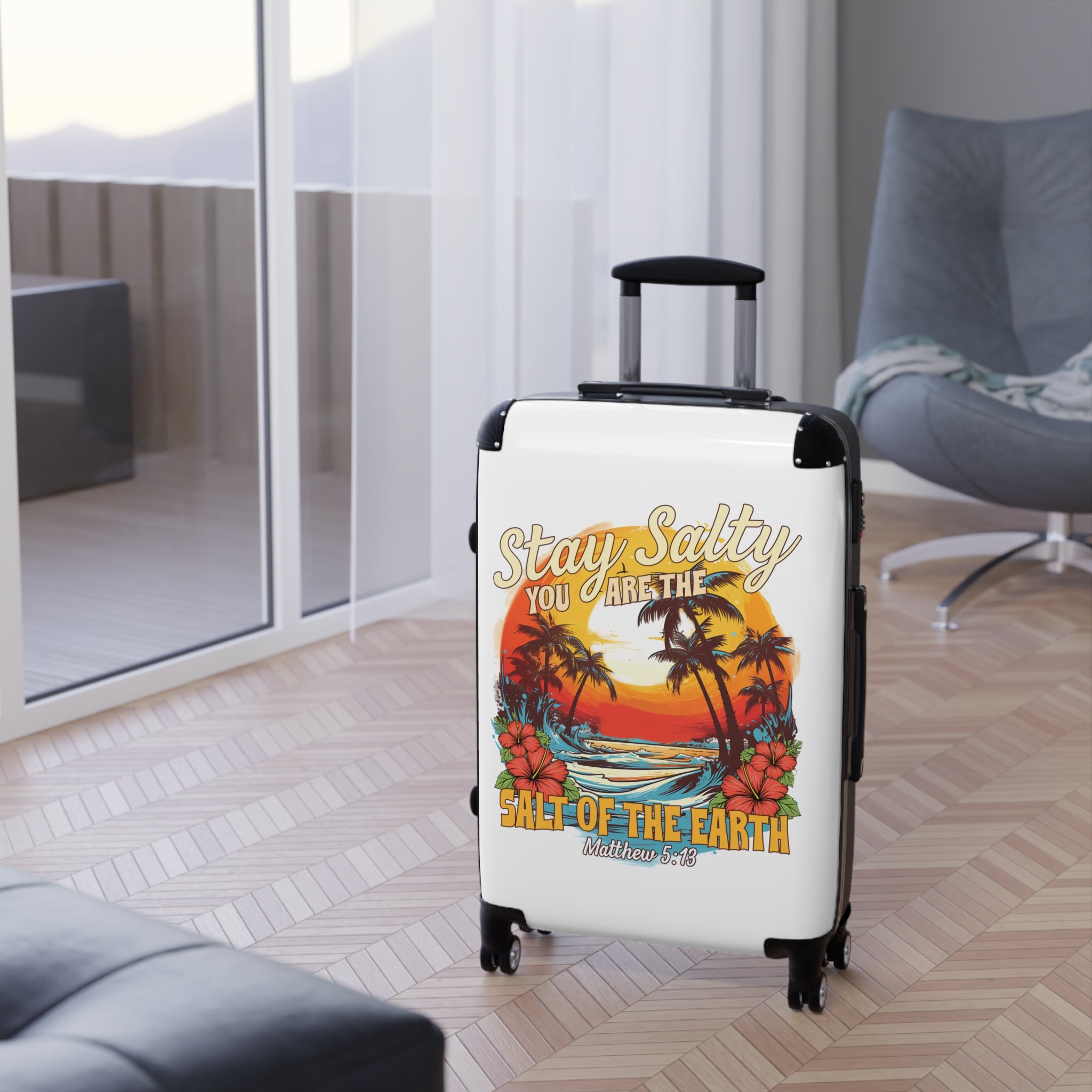 Tropical Suitcase - Stay Salty Travel Luggage, Vacation Gear, Beach Trip, Adventurer Gift, Christian Inspiration