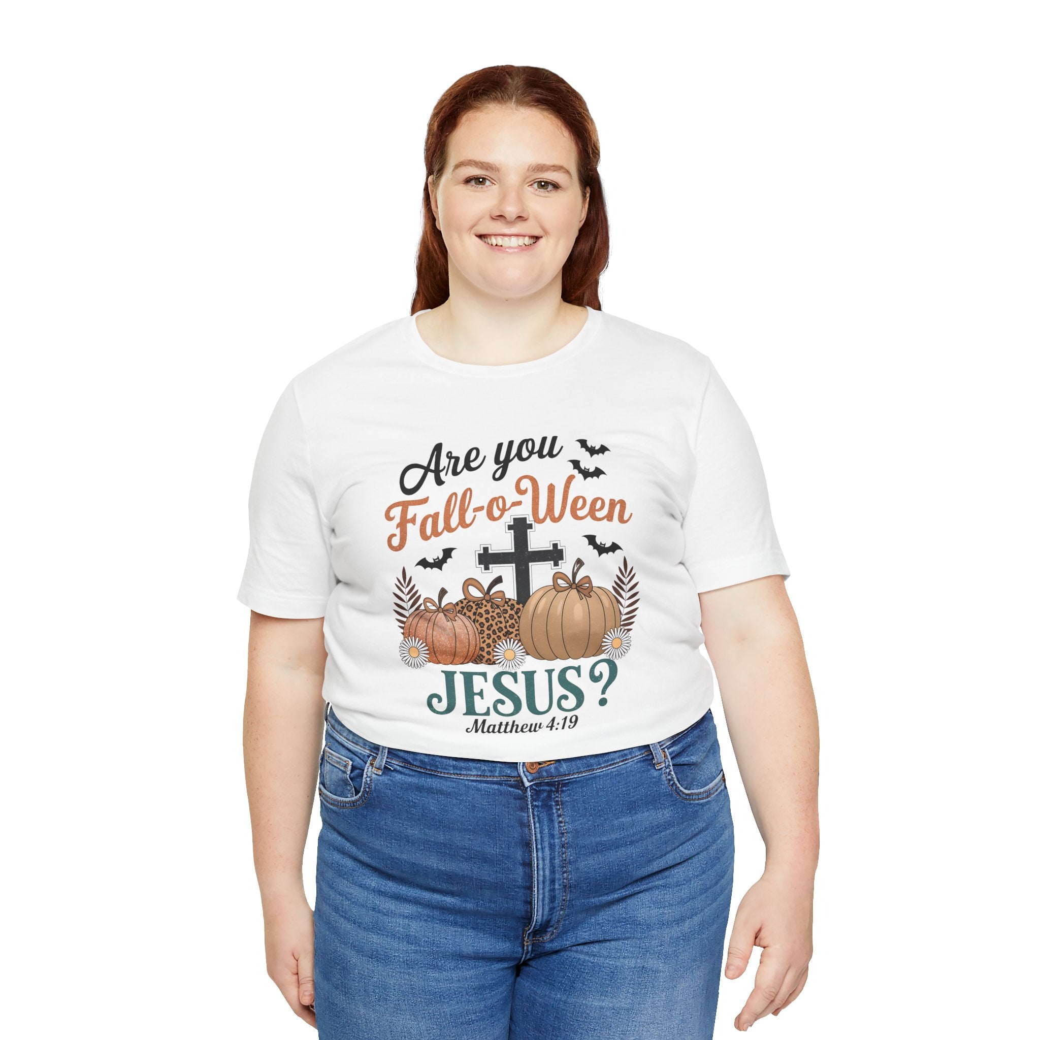Fall-themed Christian Tee, Are You Fall-o-Ween Jesus?, Unisex Halloween Shirt, Autumn Faith T-Shirt, Pumpkin Design Top
