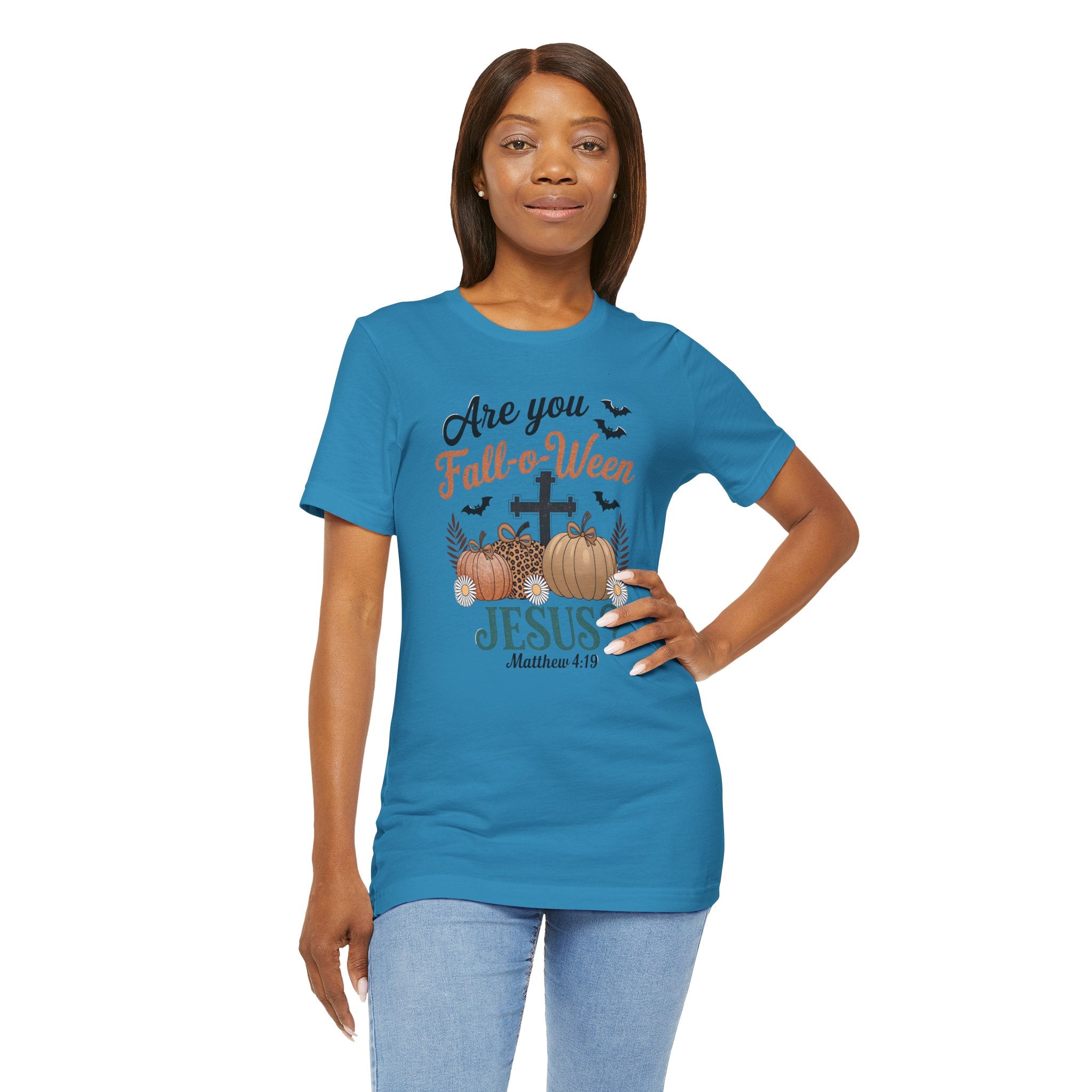 Fall-themed Christian Tee, Are You Fall-o-Ween Jesus?, Unisex Halloween Shirt, Autumn Faith T-Shirt, Pumpkin Design Top