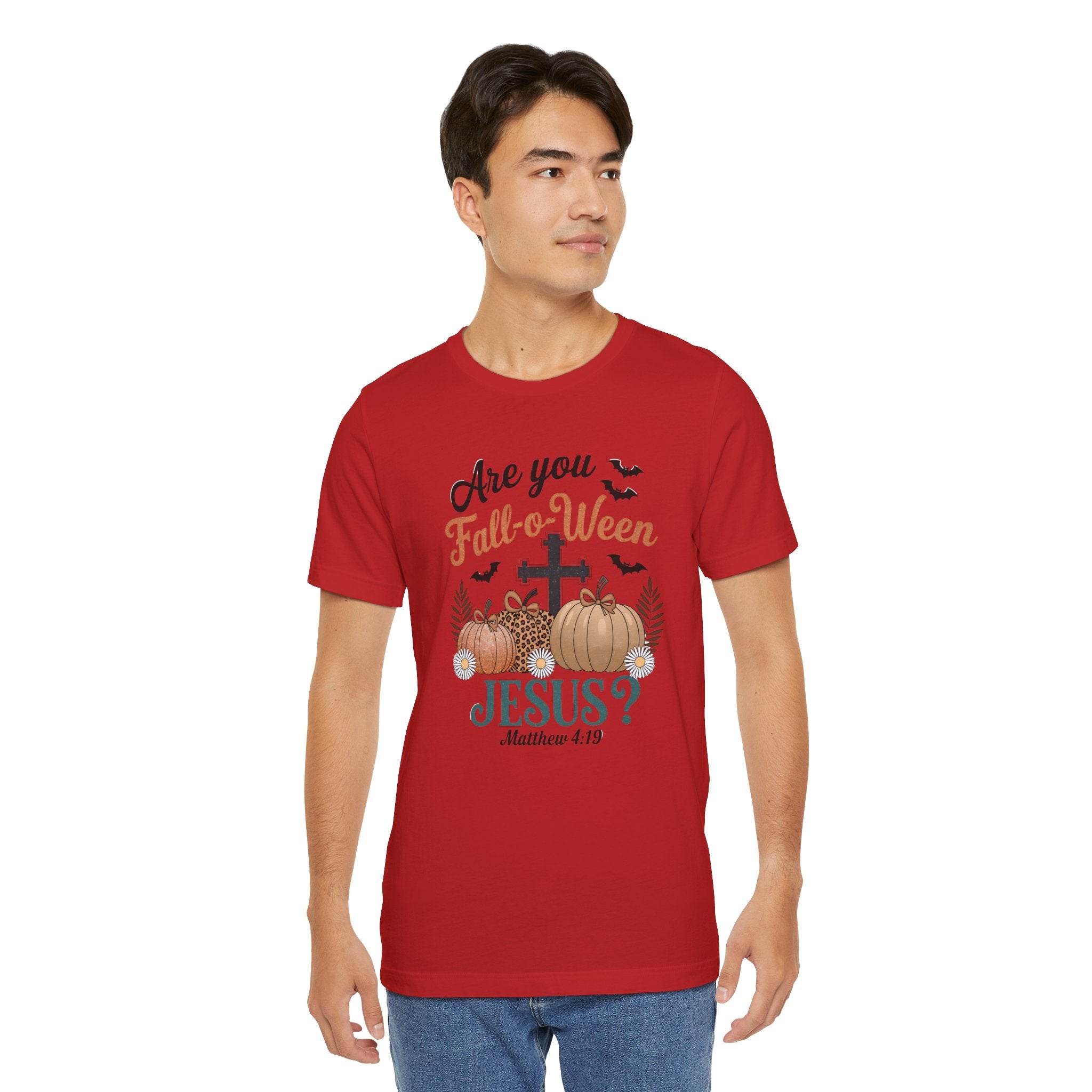 Fall-themed Christian Tee, Are You Fall-o-Ween Jesus?, Unisex Halloween Shirt, Autumn Faith T-Shirt, Pumpkin Design Top