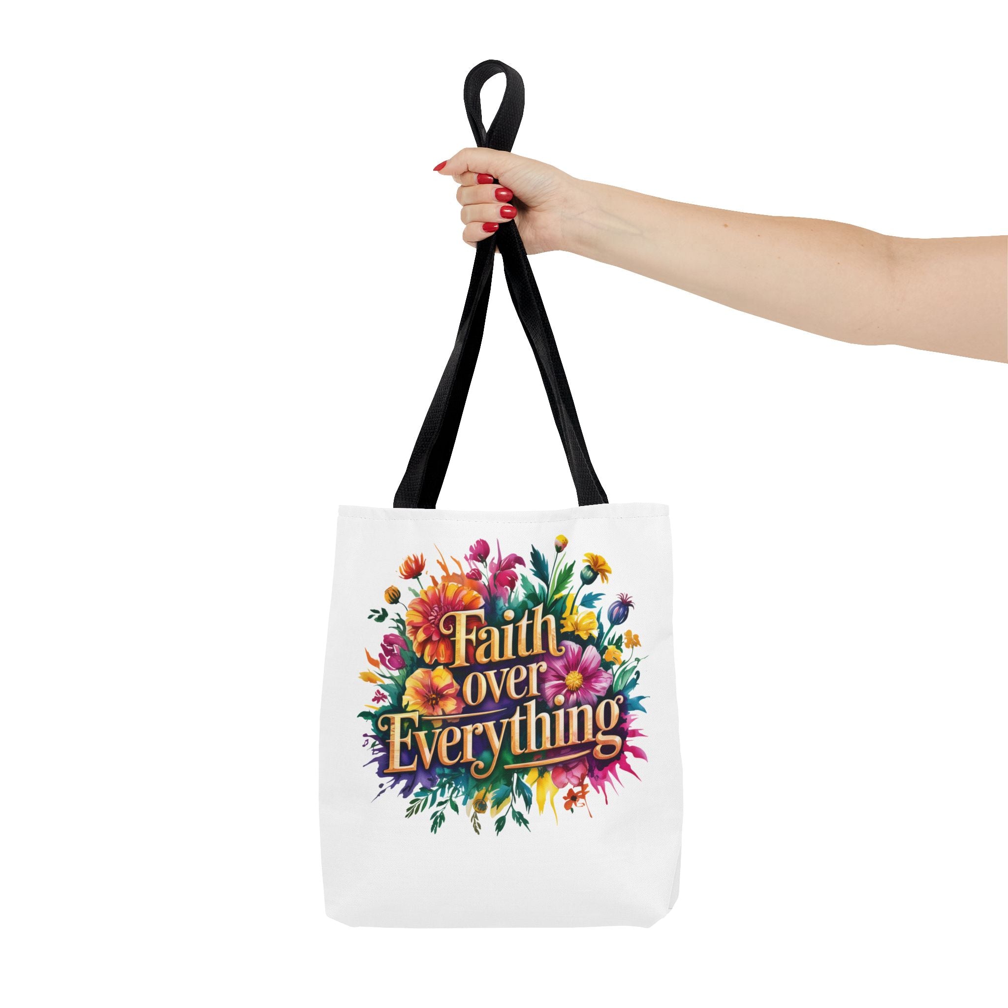 Faith Over Everything Tote Bag - Personalized Floral Design, Gift for Her, Everyday Use, Eco-Friendly Shopping, Inspirational Quote