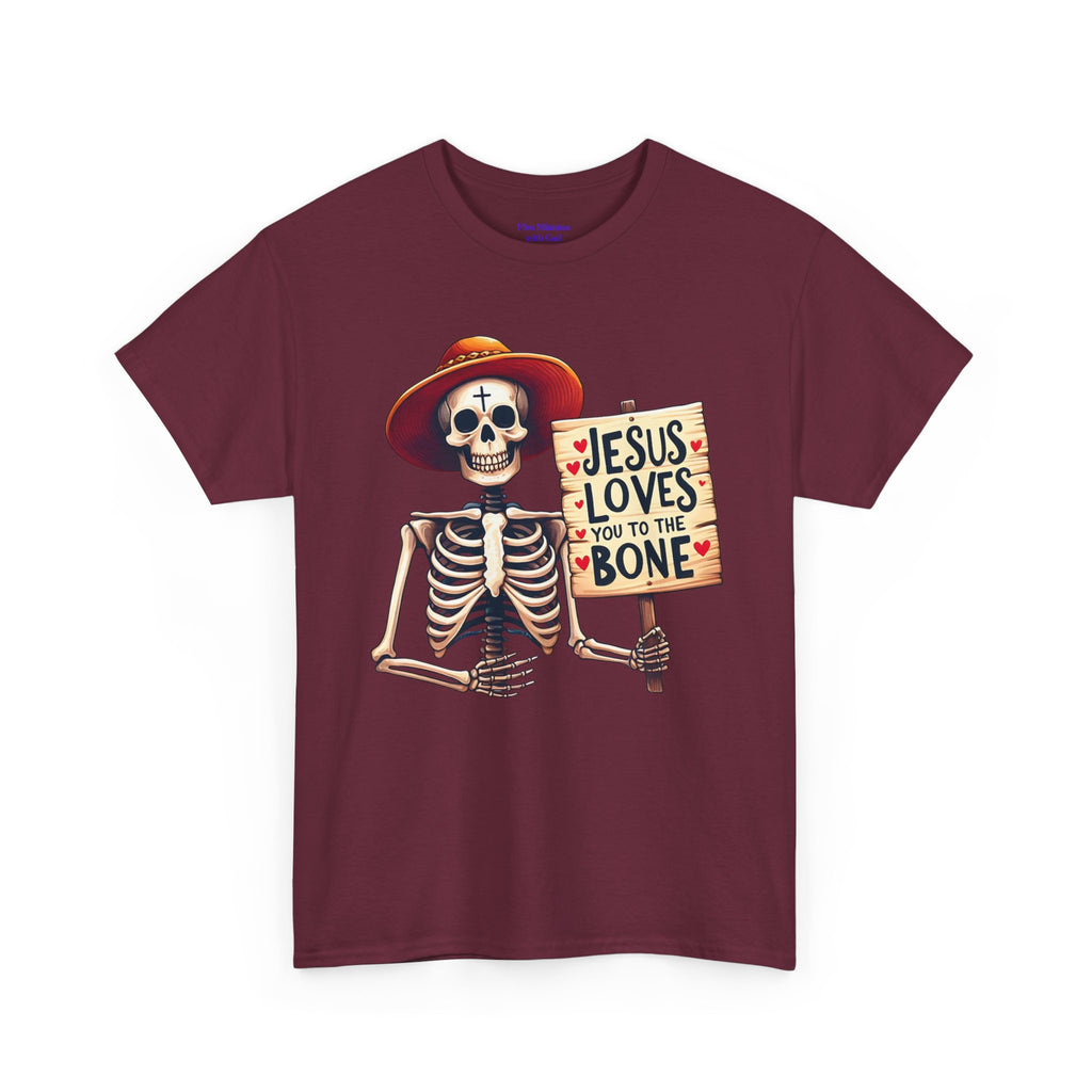 Jesus Loves You to the Bone Tee | Fun Skeleton Shirt, Unisex T-Shirt, Halloween Gift, Faith Apparel, Casual Wear, Holiday Shirt