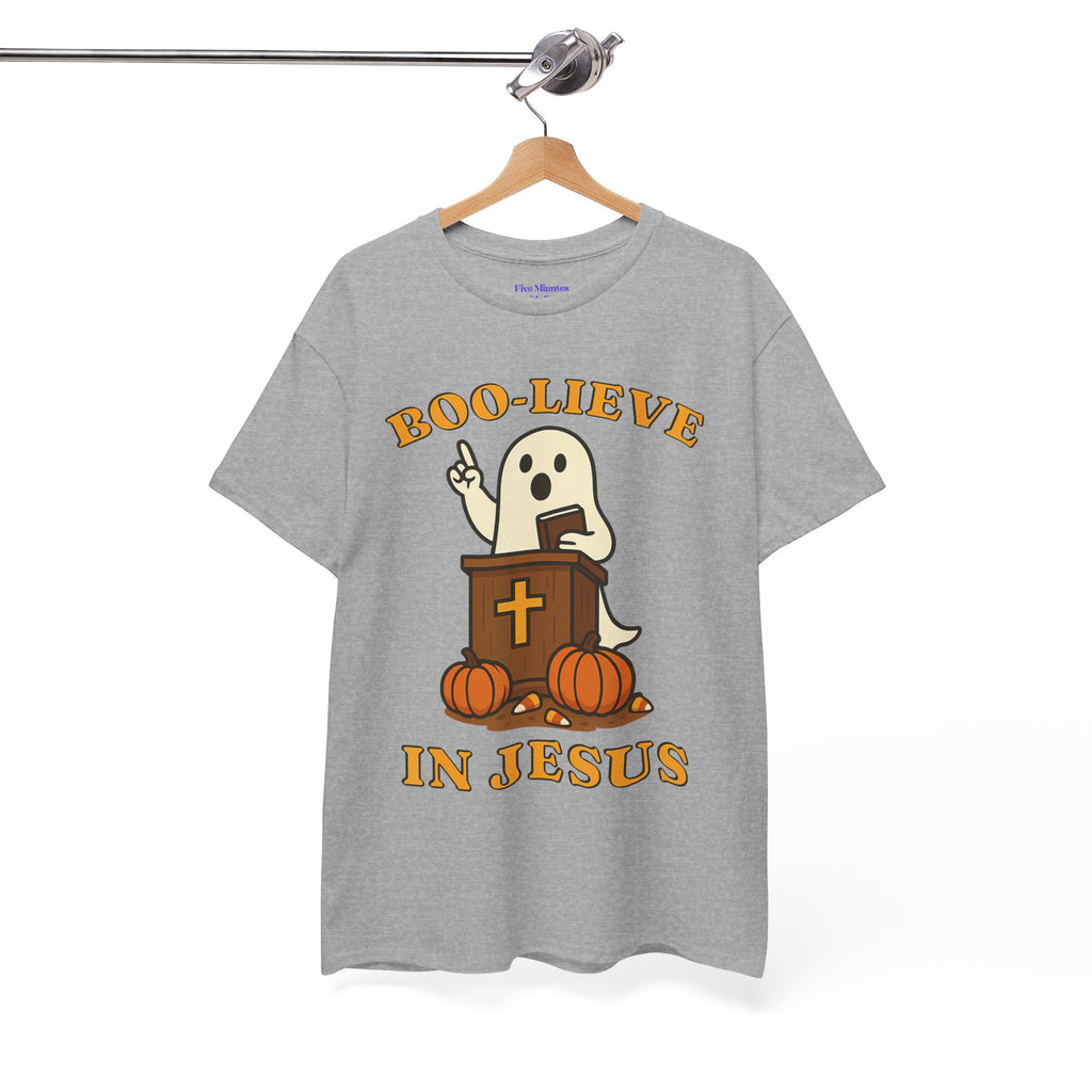 Boo-Lieve in Jesus Tee, Halloween Shirt, Unisex Cotton Tee, Fall Fashion, Religious T-Shirt, Spooky Season Apparel