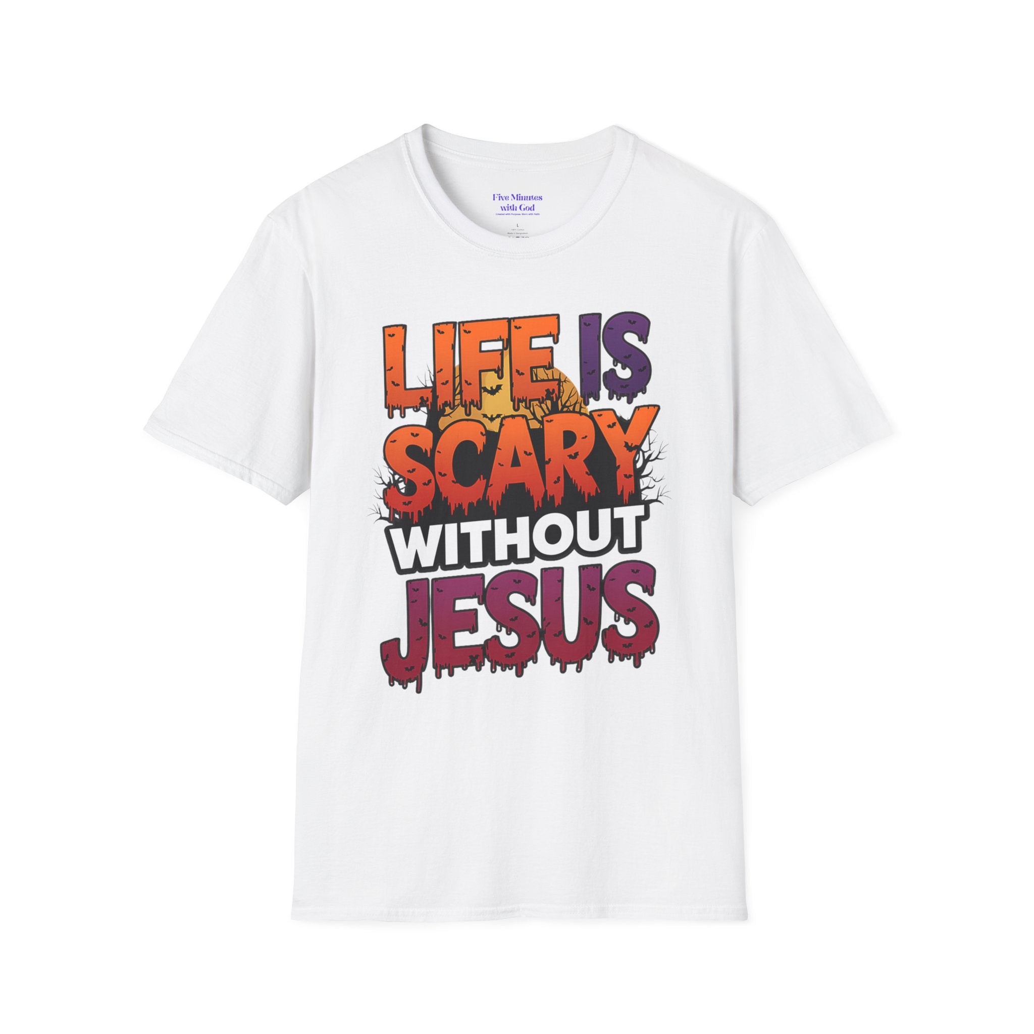 Unisex Softstyle Graphic Tee - Life is Scary Without Jesus, Faith Shirt, Christian T-Shirt, Inspirational Gift, Religious Apparel, [...]
