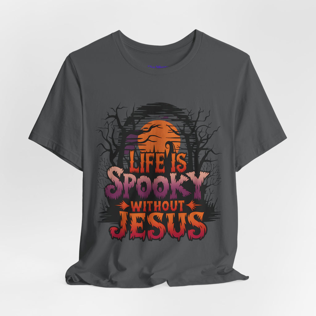 Spooky Jesus Tee - Short Sleeve Unisex Jersey Shirt, Halloween Apparel, Faith-Based Gift, Casual Wear, Everyday Comfort