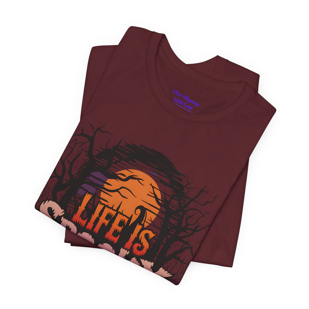 Spooky Jesus Tee - Short Sleeve Unisex Jersey Shirt, Halloween Apparel, Faith-Based Gift, Casual Wear, Everyday Comfort