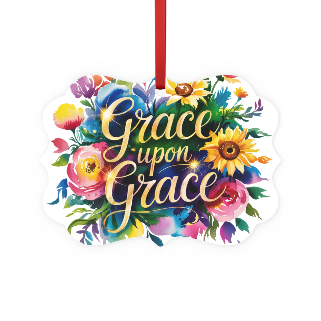 Floral Metal Ornament - Grace Upon Grace - Home Decor, Gift, Holiday Decoration, Wall Art, Personalized Ornament